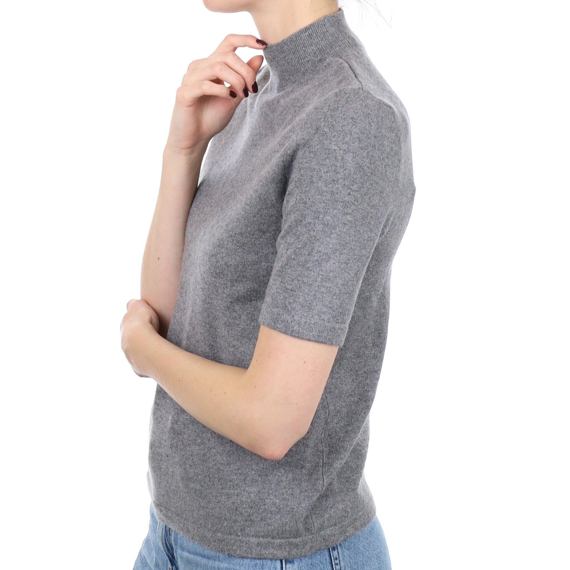 Ash Grey Cashmere Short Sleeve Turtle Neck Jumper Small