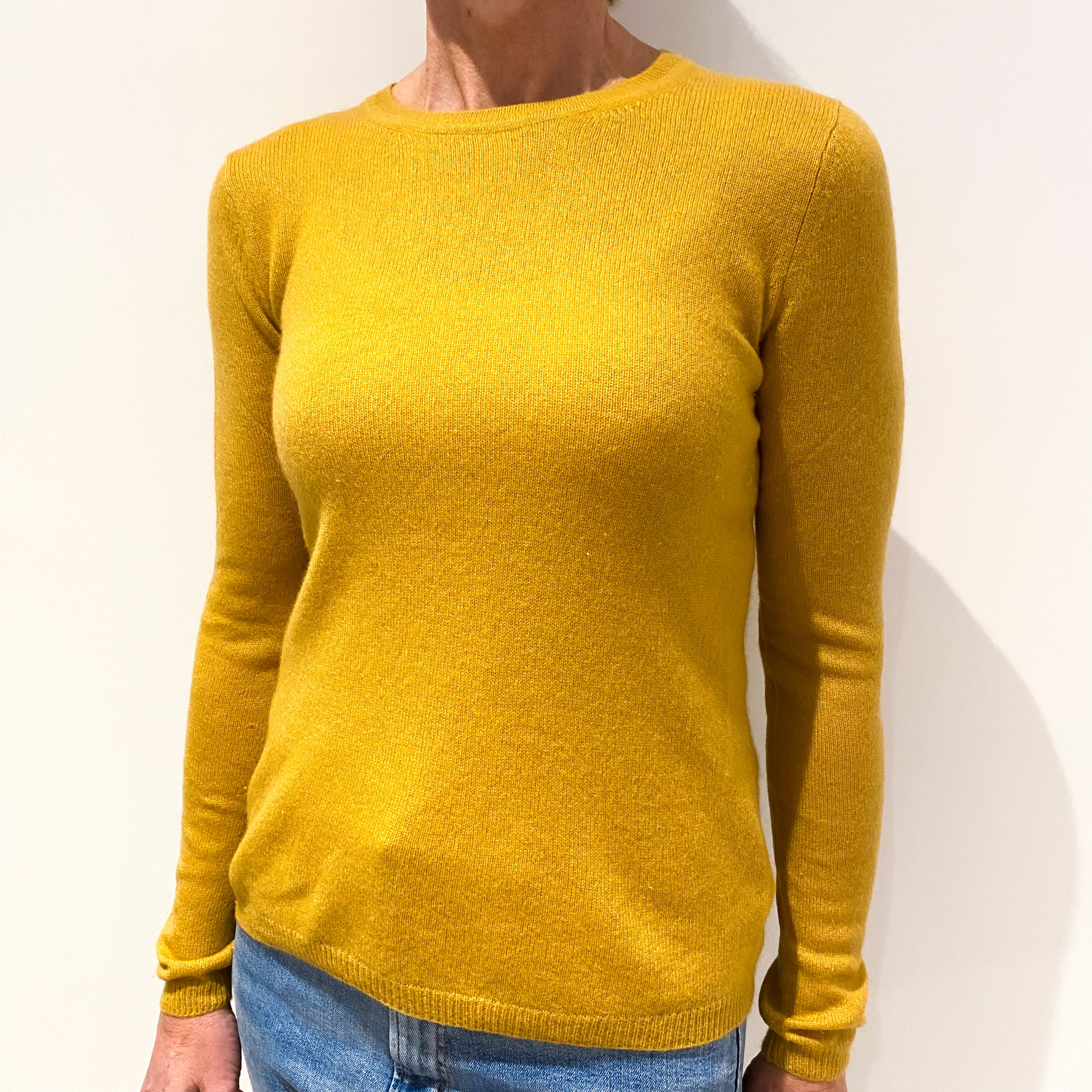 Mustard Yellow Cashmere Crew Neck Jumper Small