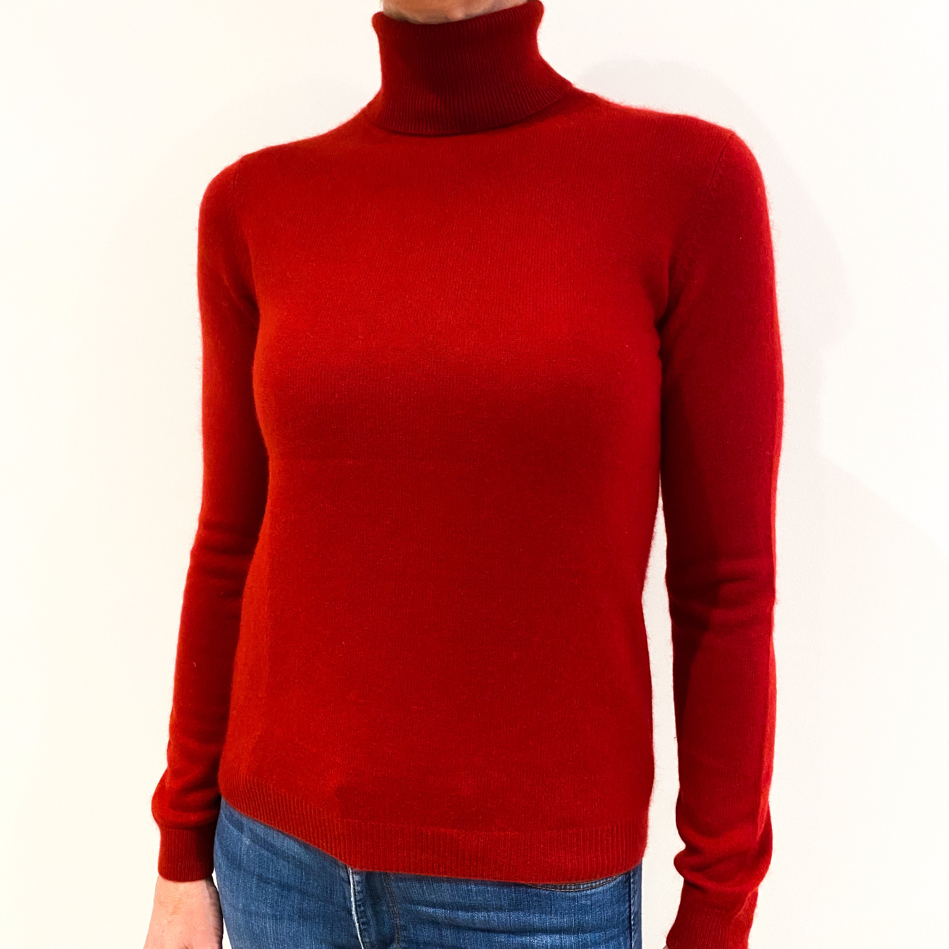 Scarlet Red Cashmere Polo Neck Jumper Small
