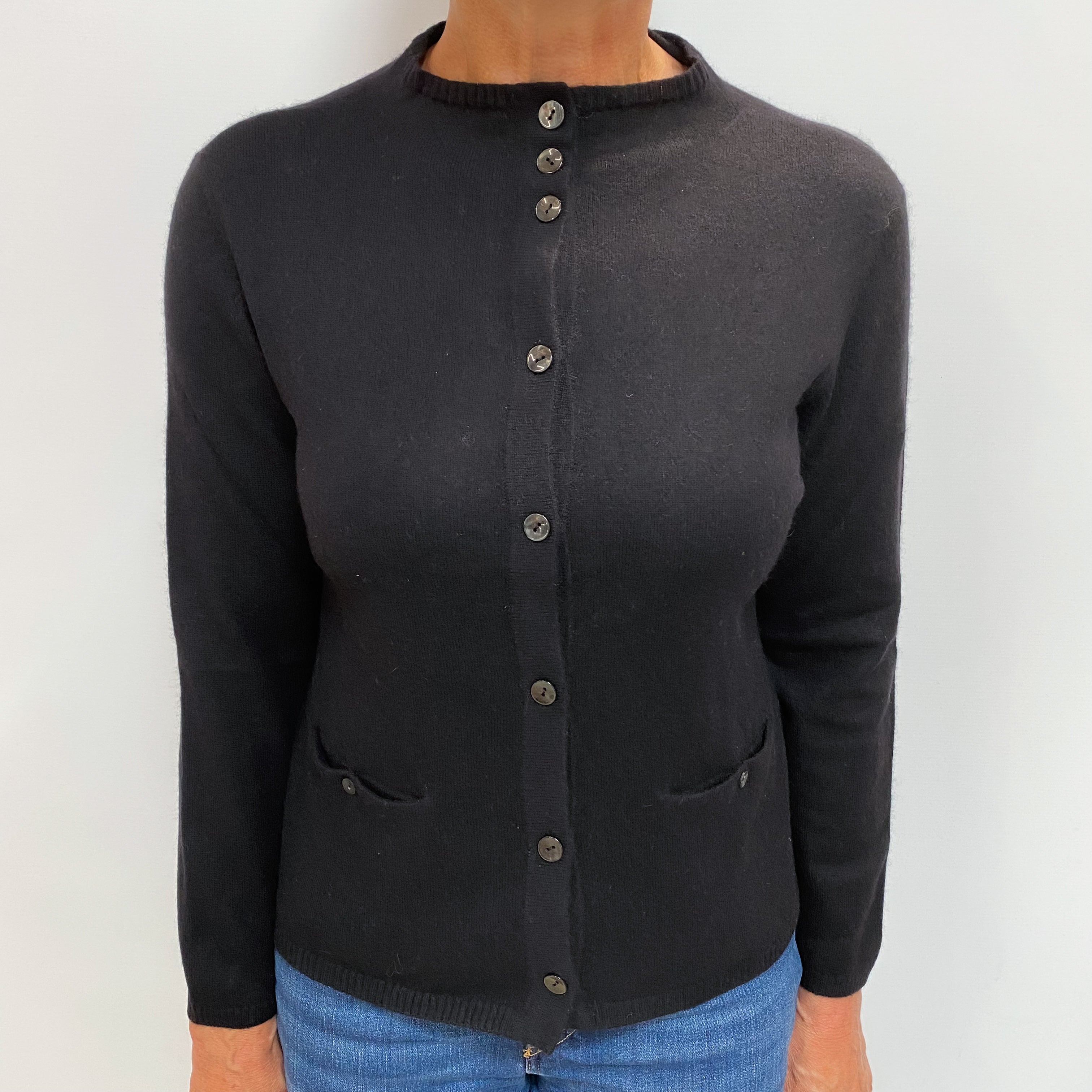 Black Cashmere Turtle Neck Cardigan Medium