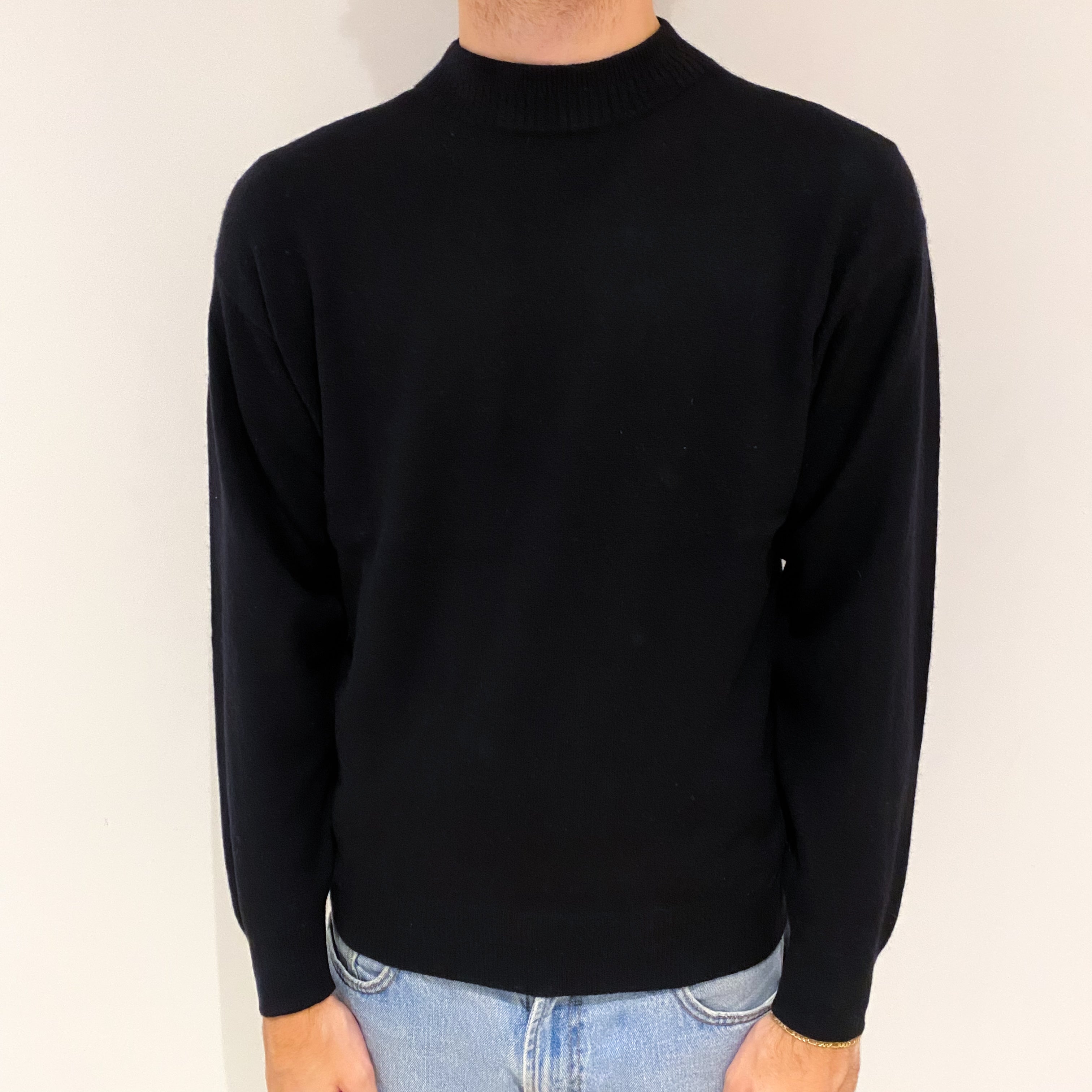 Men's Black Cashmere Turtle Neck Jumper Large