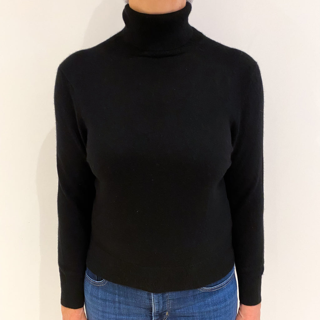 Black Cashmere Polo Neck Jumper Medium