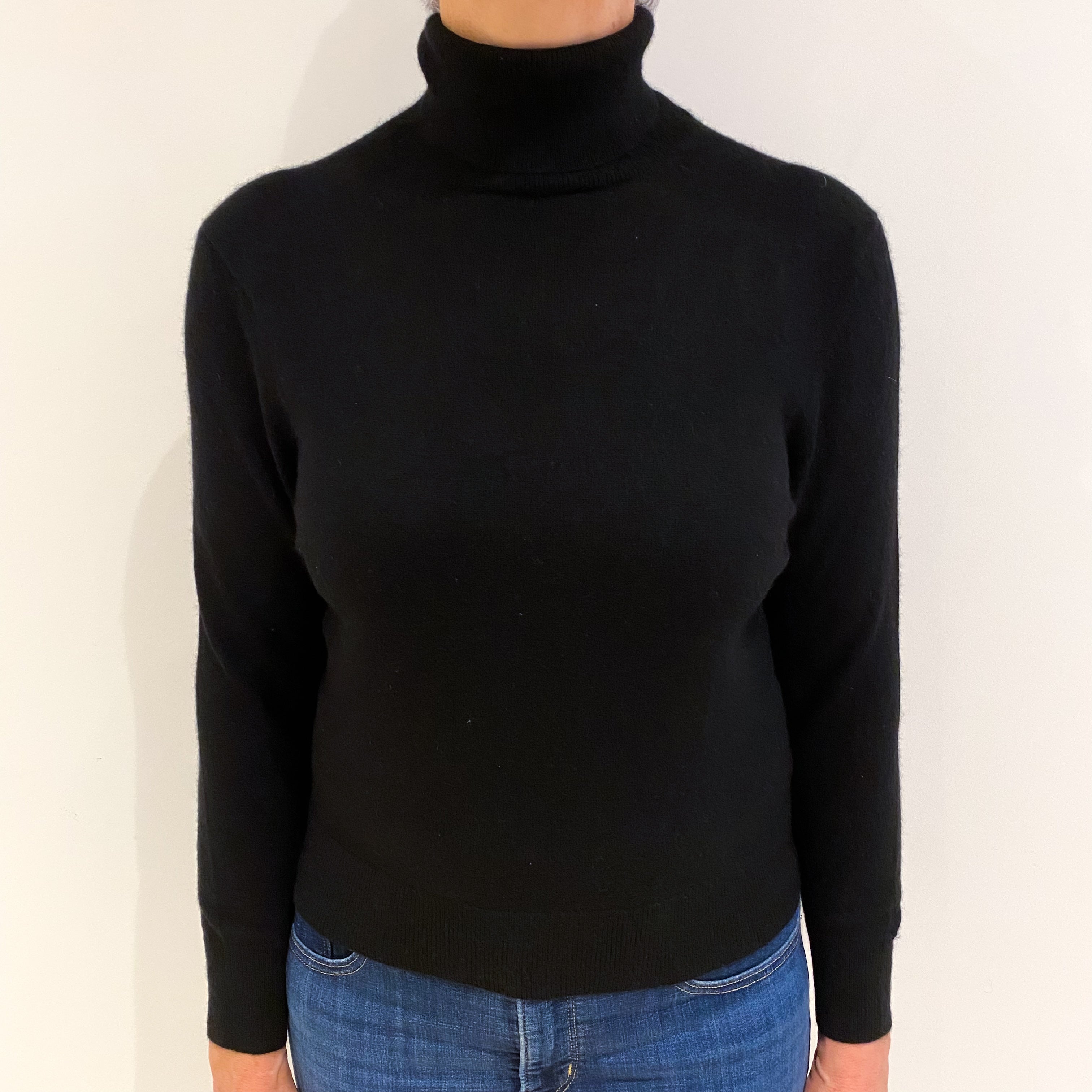Black Cashmere Polo Neck Jumper Medium