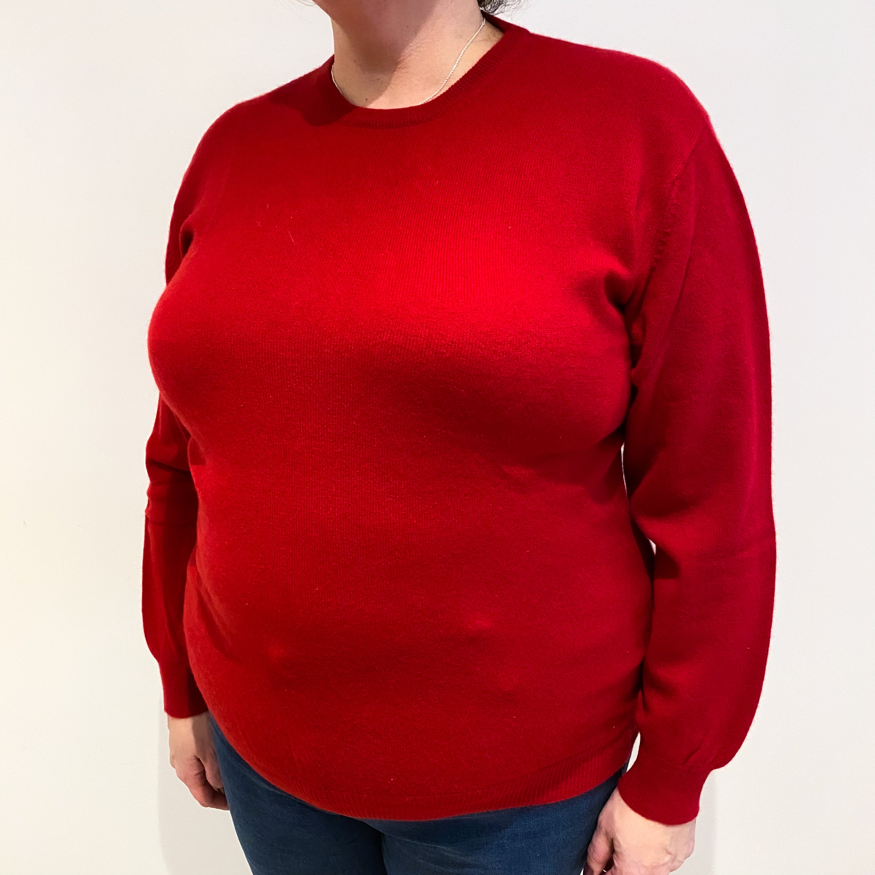 Scarlet Red Cashmere Crew Neck Jumper Extra Large
