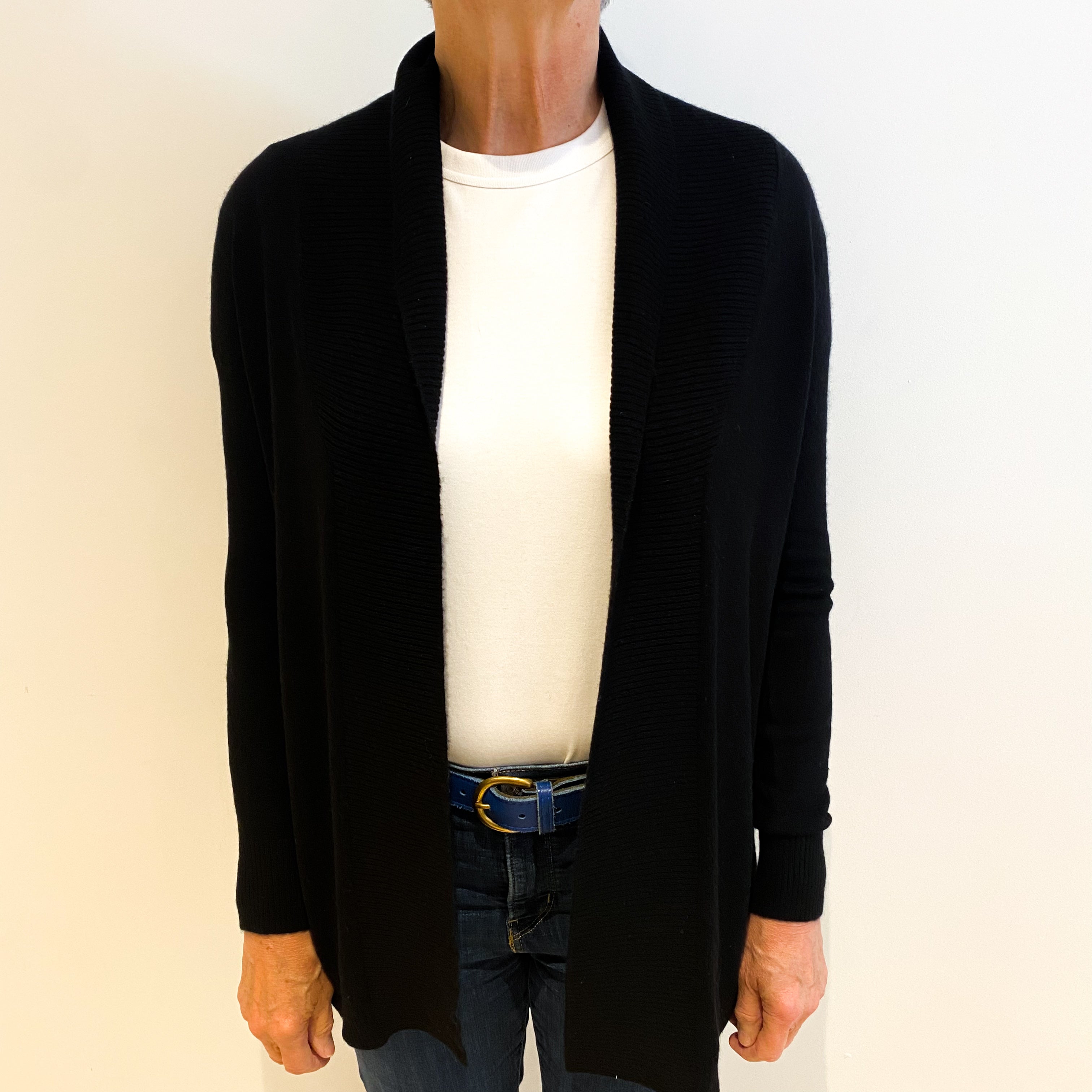 Black Cashmere Edge to Edge Cardigan Medium