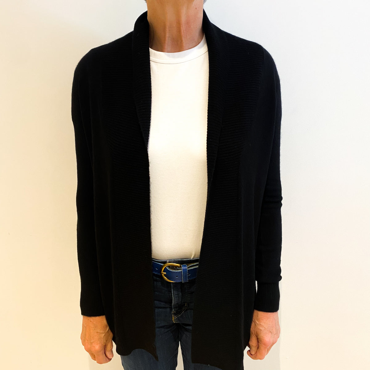 Black Cashmere Edge to Edge Cardigan Medium