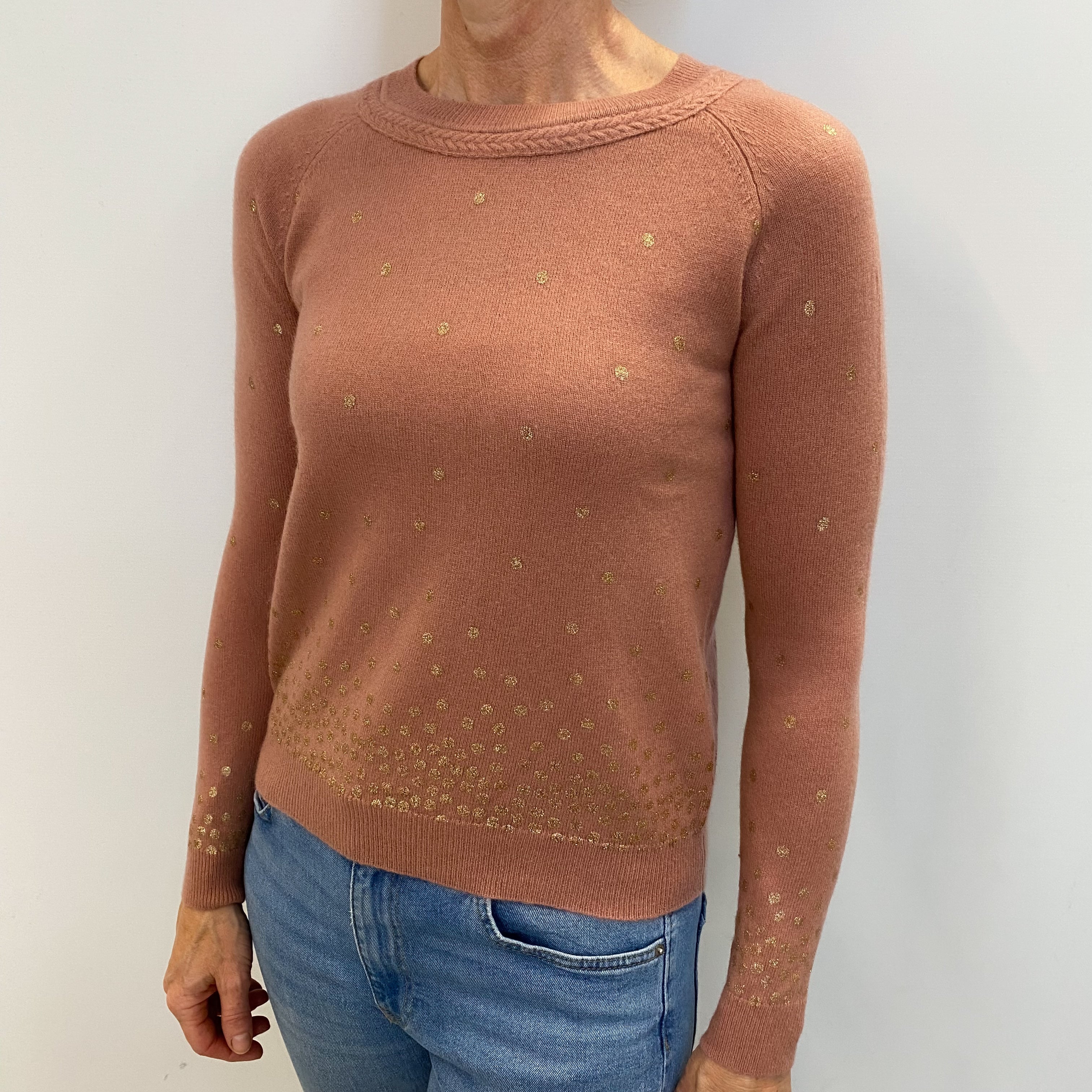 Terracotta Pink Cashmere Crew Neck Jumper Small