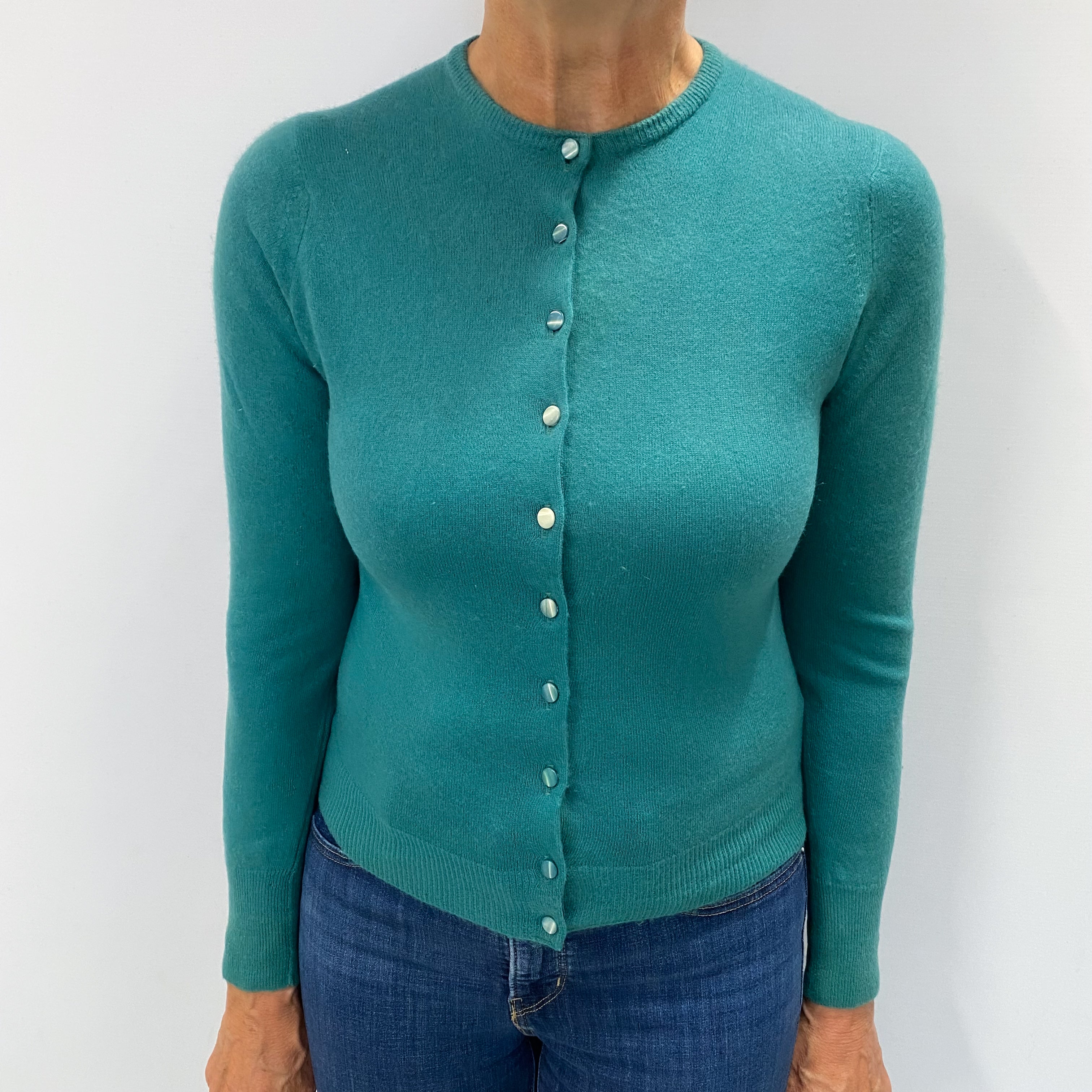 Vintage Lincoln Green Cashmere Crew Neck Cardigan Medium
