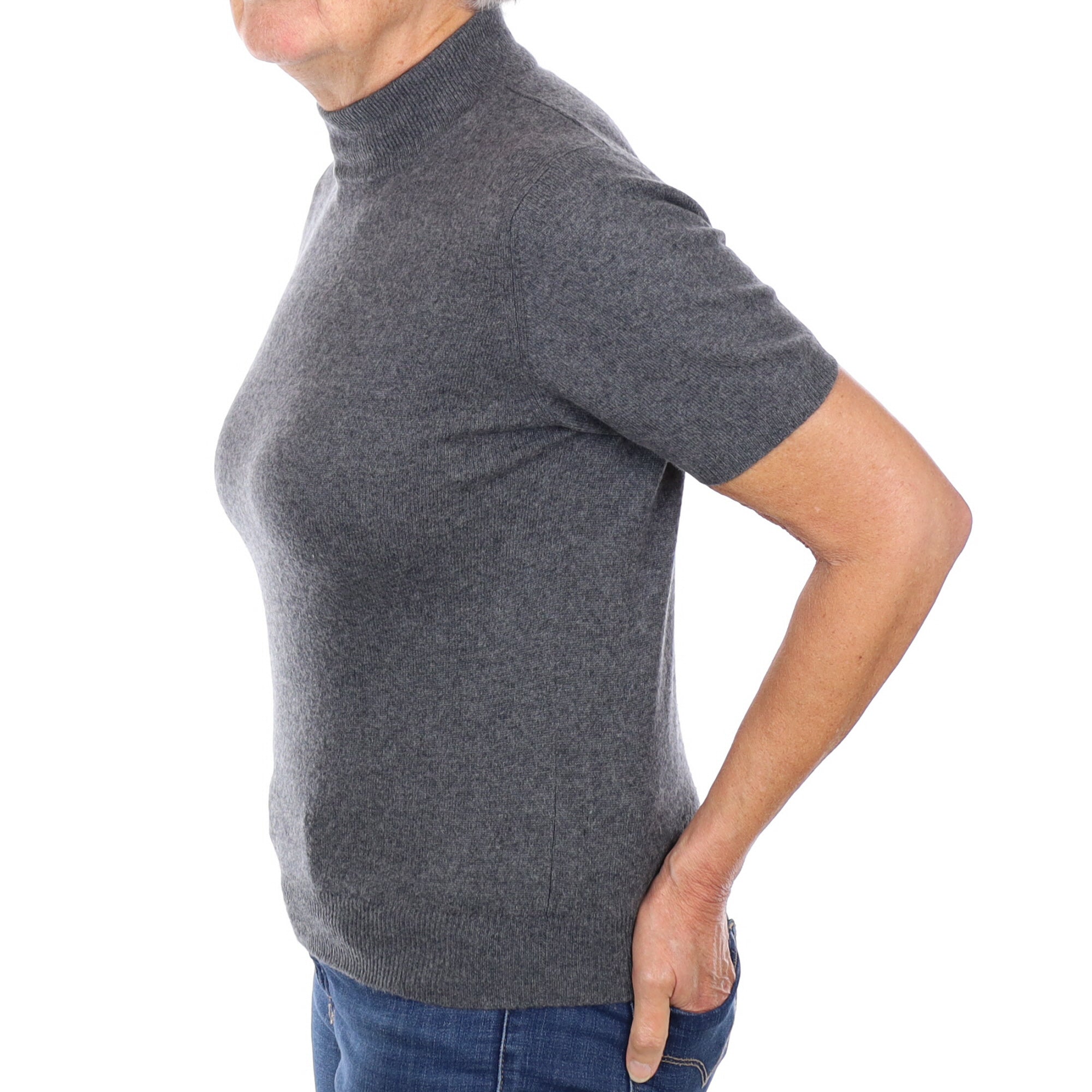 Slate Grey Cashmere Turtle Neck Short Sleeved Jumper Medium