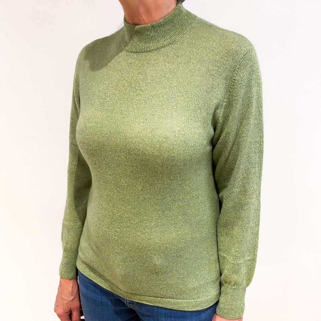 Lime Green Marl Cashmere Turtle Neck Jumper Medium