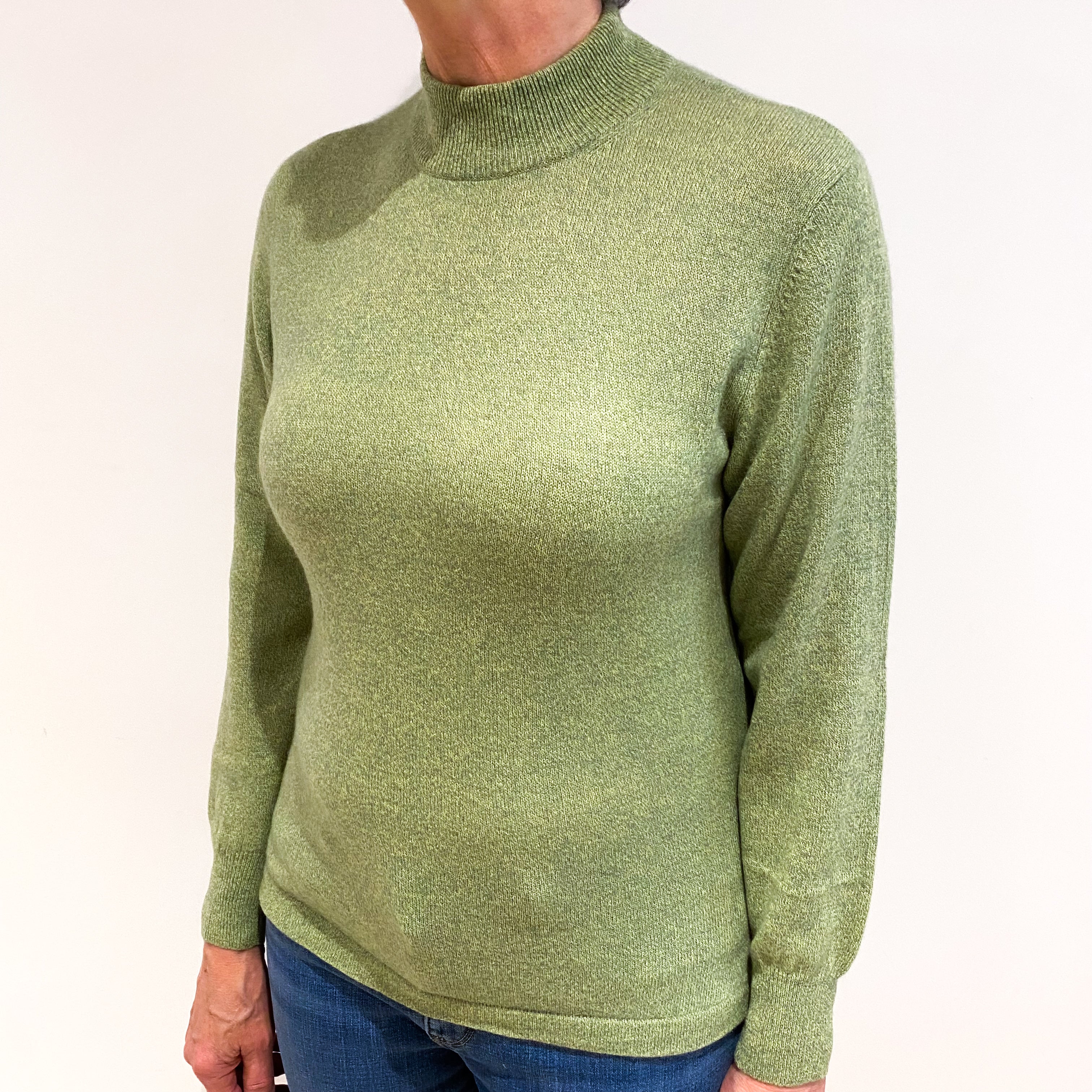 Lime Green Marl Cashmere Turtle Neck Jumper Medium