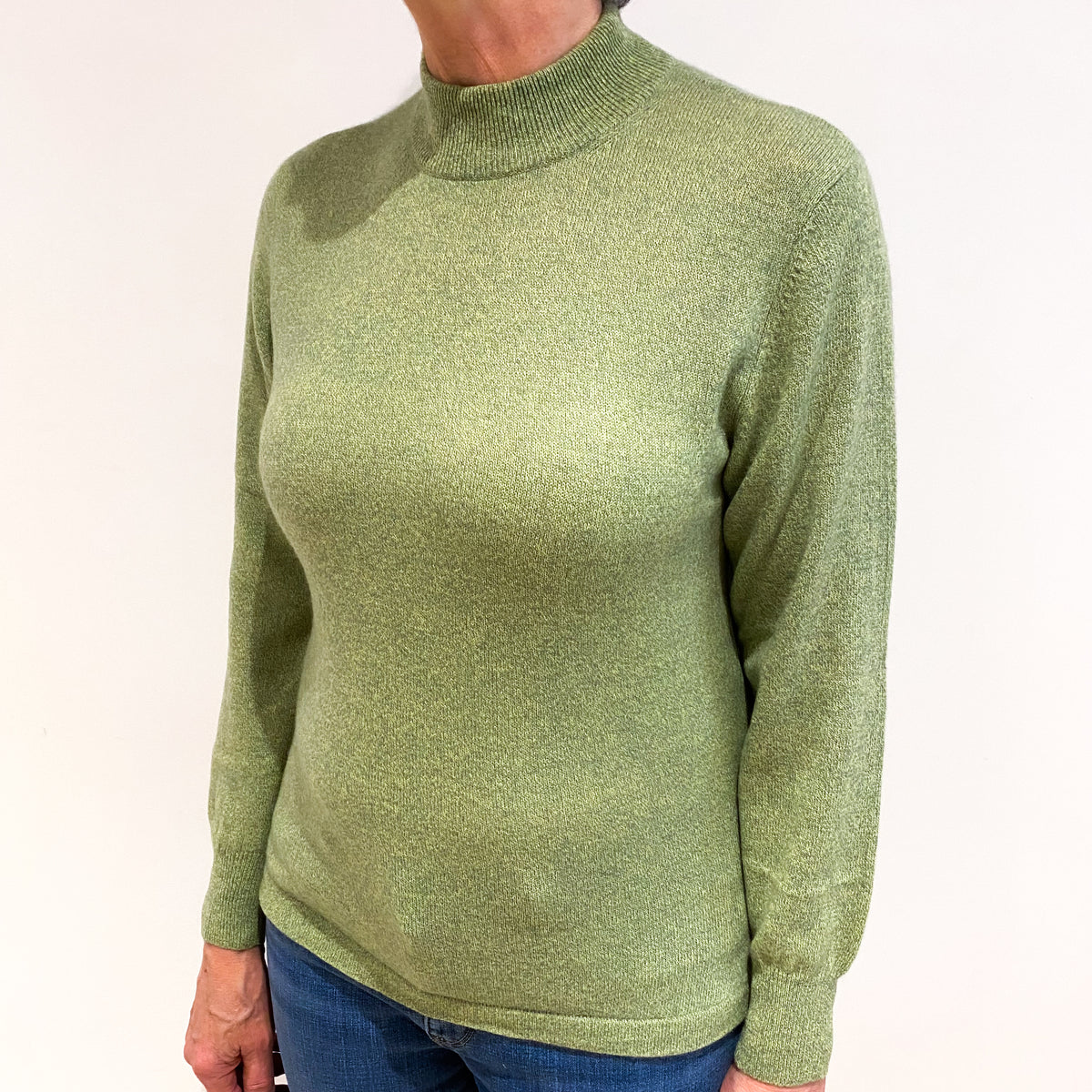 Lime Green Marl Cashmere Turtle Neck Jumper Medium