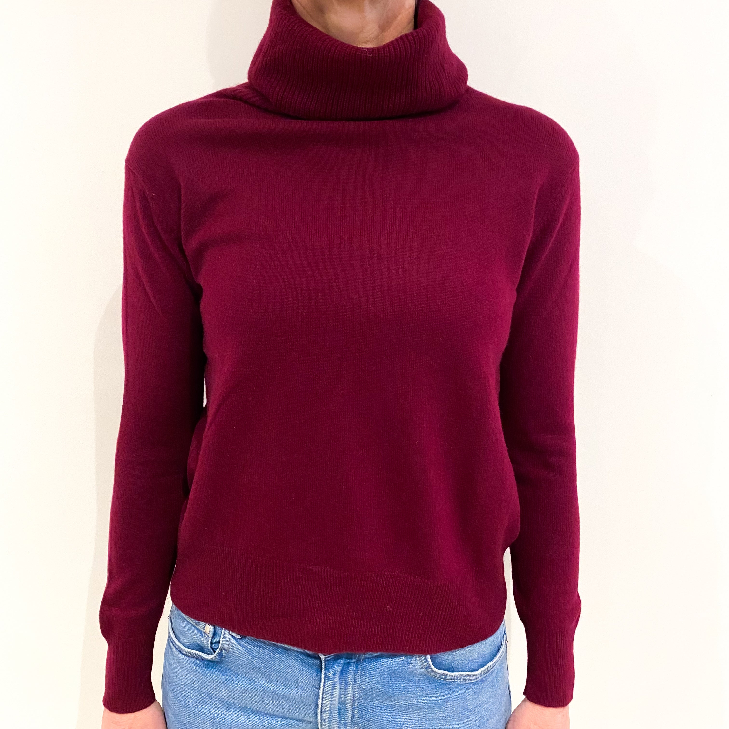 Wine Red Cashmere Polo Neck Jumper Small