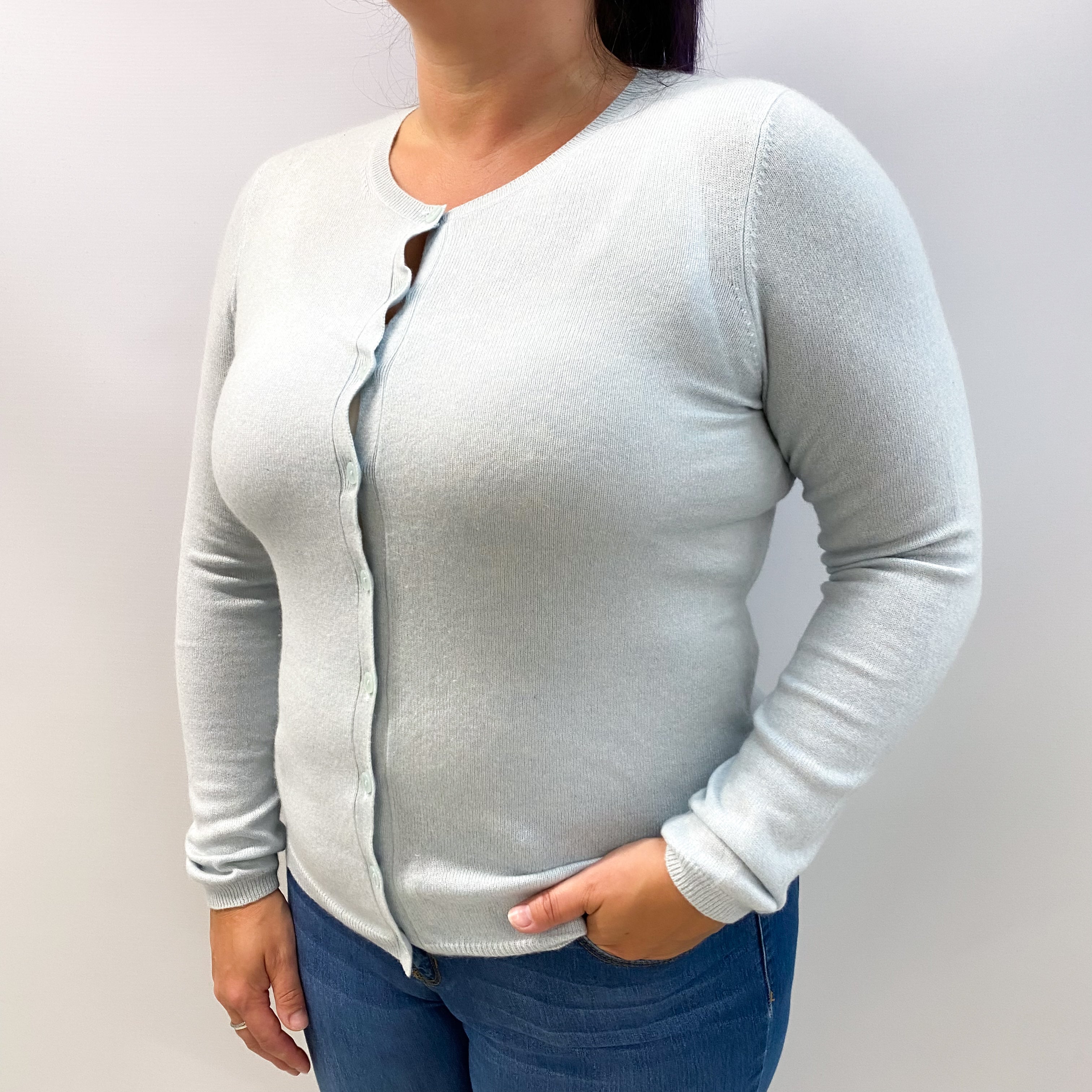Ice Blue Cashmere Crew Neck Cardigan Large