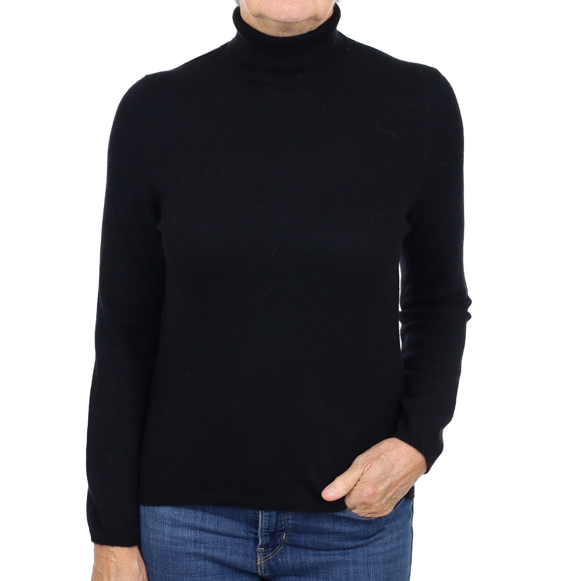 Black Cashmere Polo Neck Jumper Medium