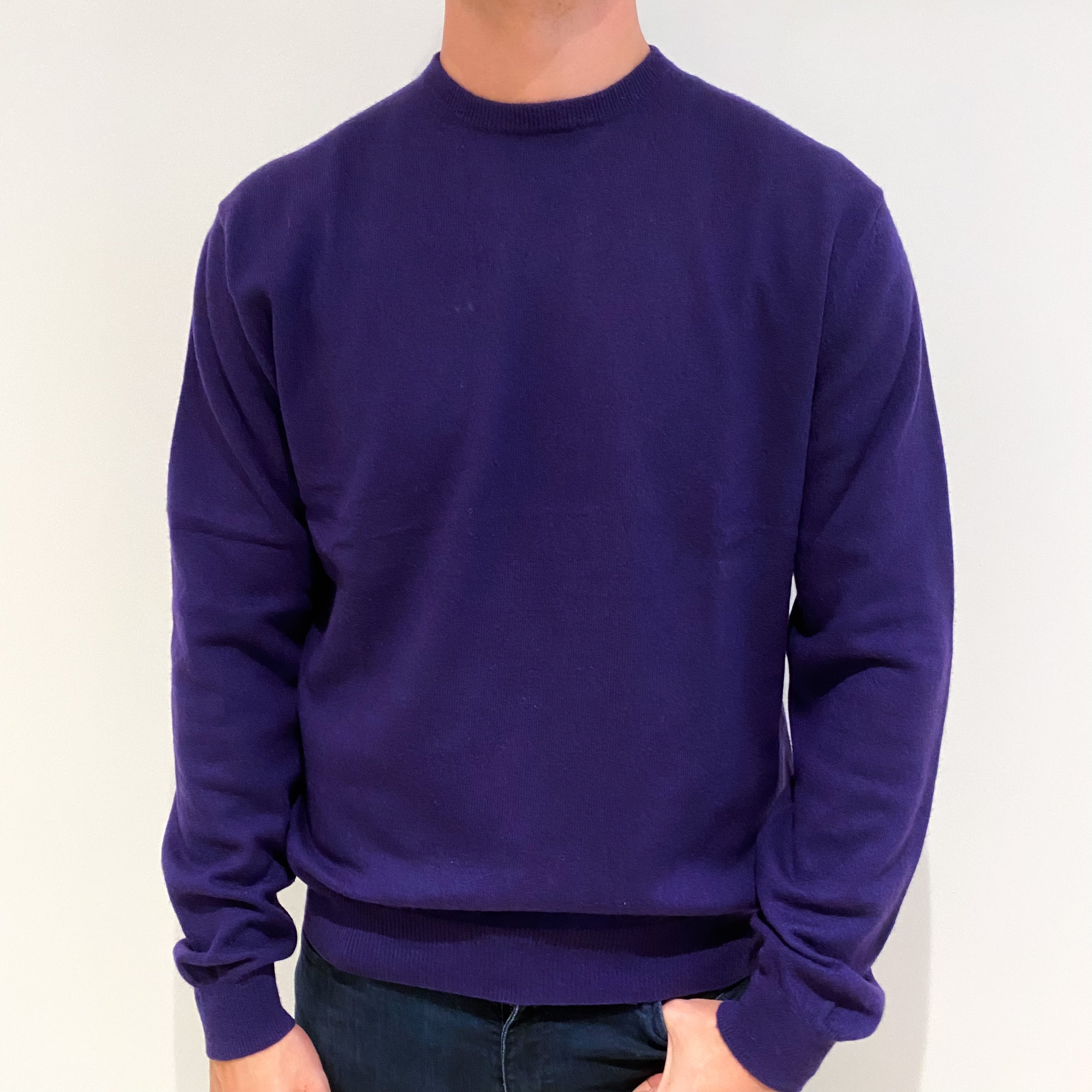 Men's Iris Purple Cashmere Crew Neck Jumper Extra Extra Large