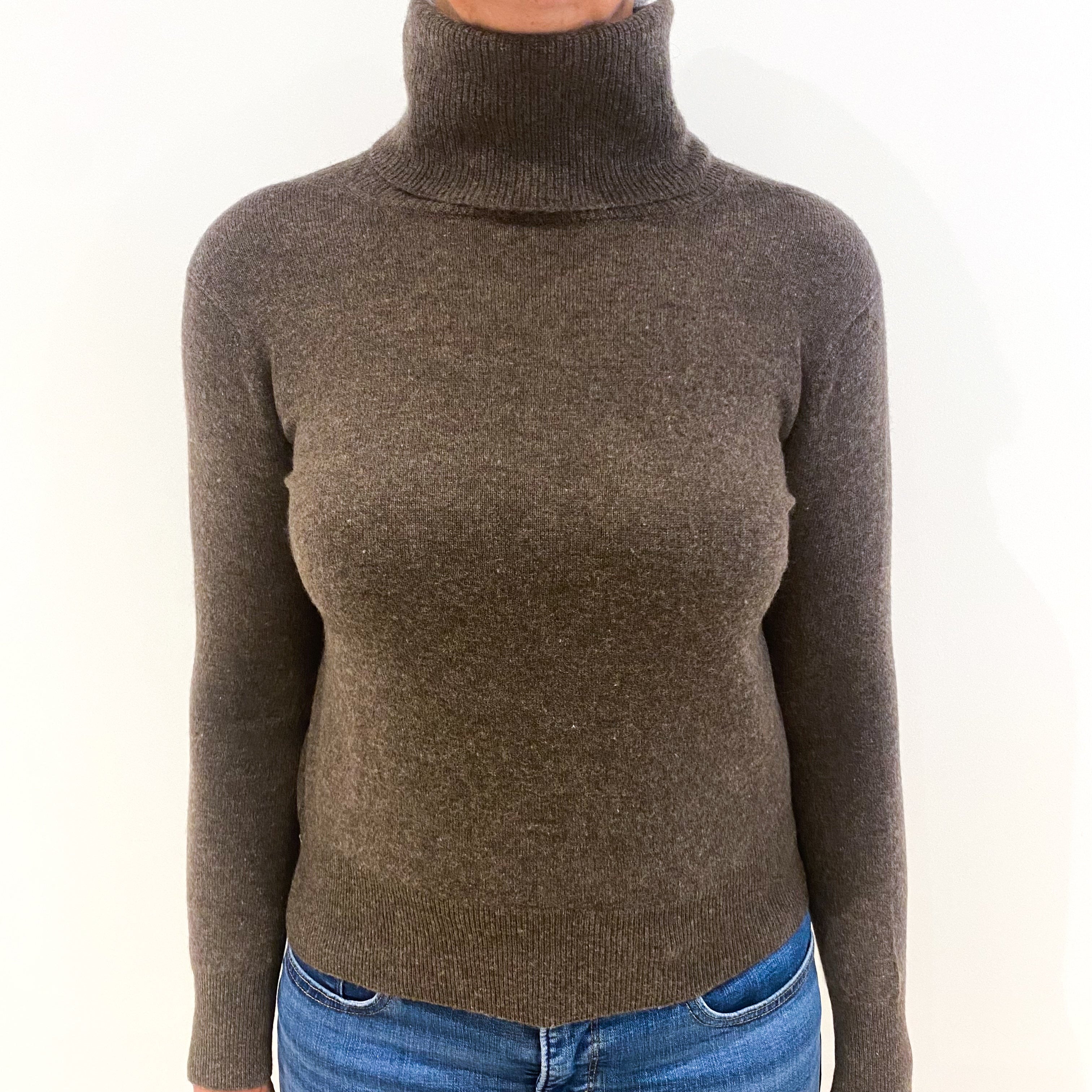Muted Brown Cashmere Polo Neck Jumper Medium