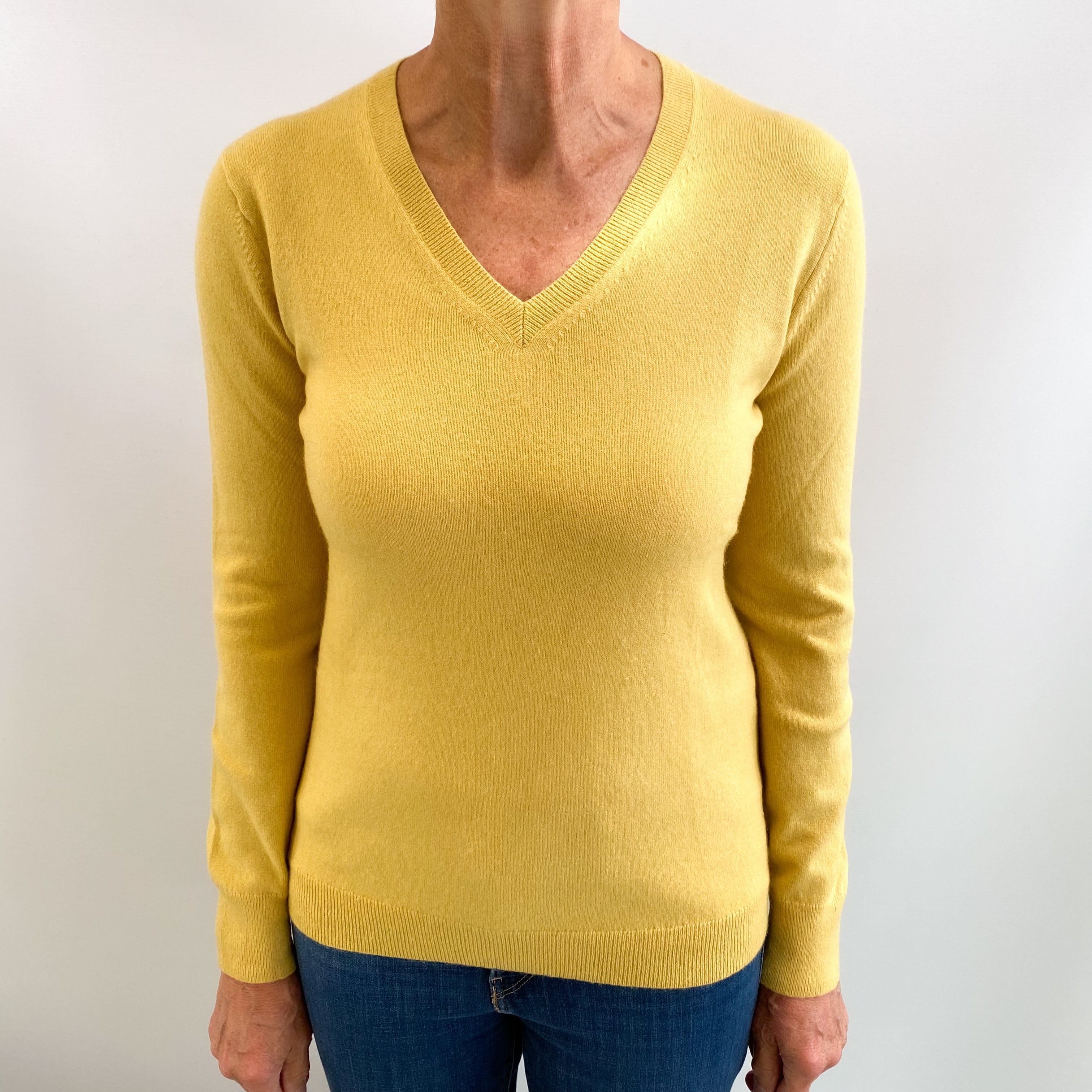 Pineapple Yellow Cashmere V Neck Jumper Medium