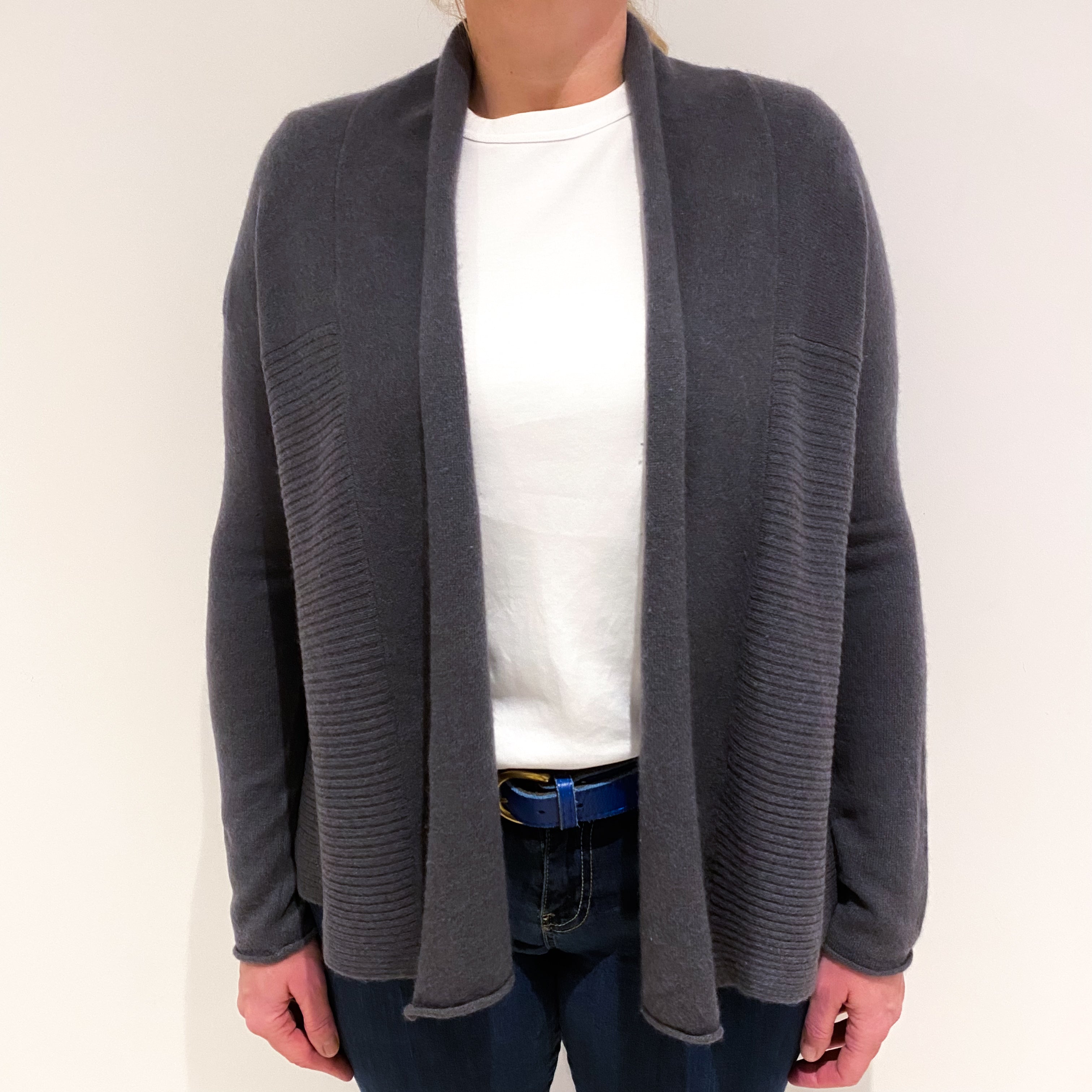 Slate Grey Cashmere Edge to Edge Cardigan Large