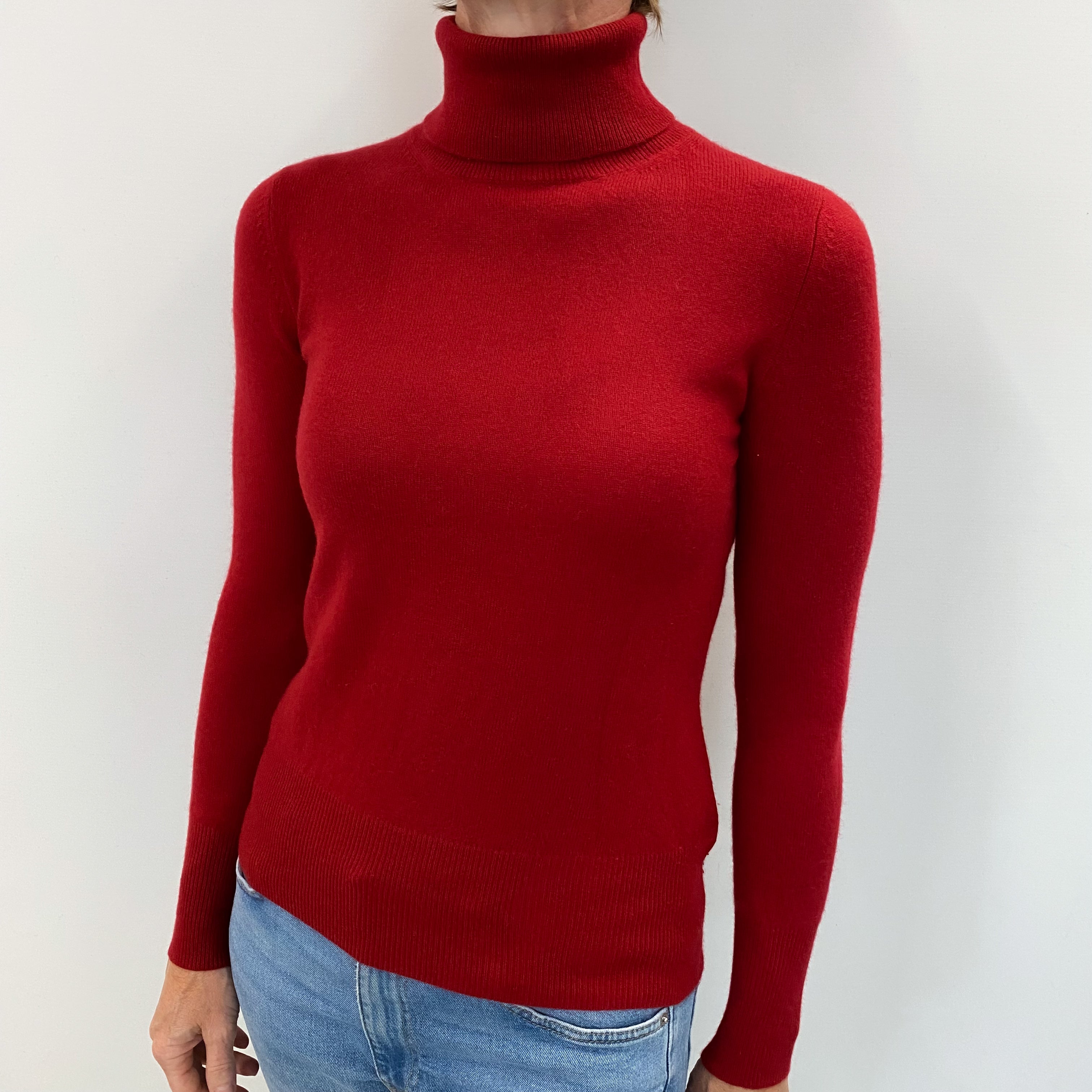 Crimson Red Cashmere Polo Neck Jumper Small