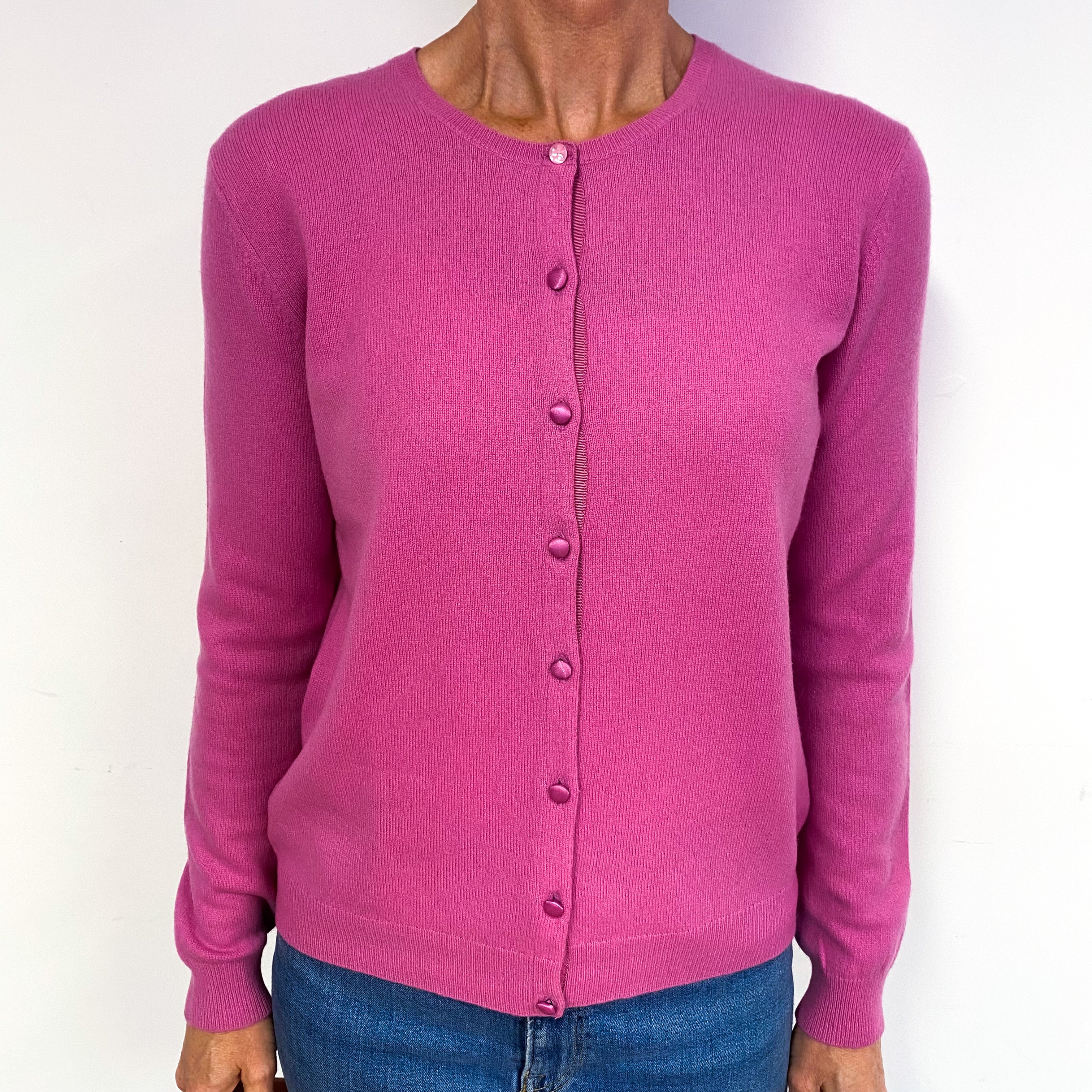 Sweet Pea Pink Cashmere Crew Neck Cardigan Medium