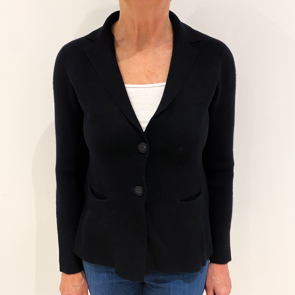 Black Cashmere V Neck Cardigan Medium