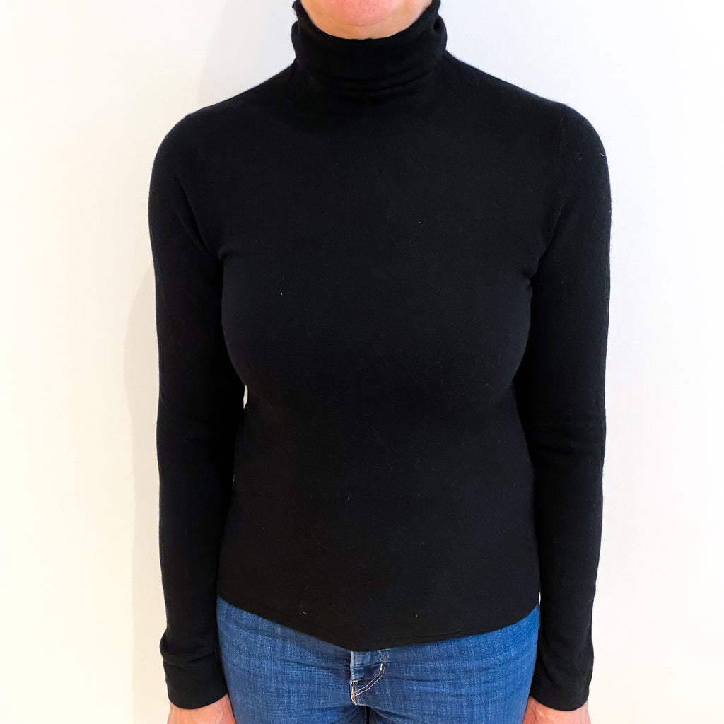 Black Cashmere Polo Neck Jumper Medium