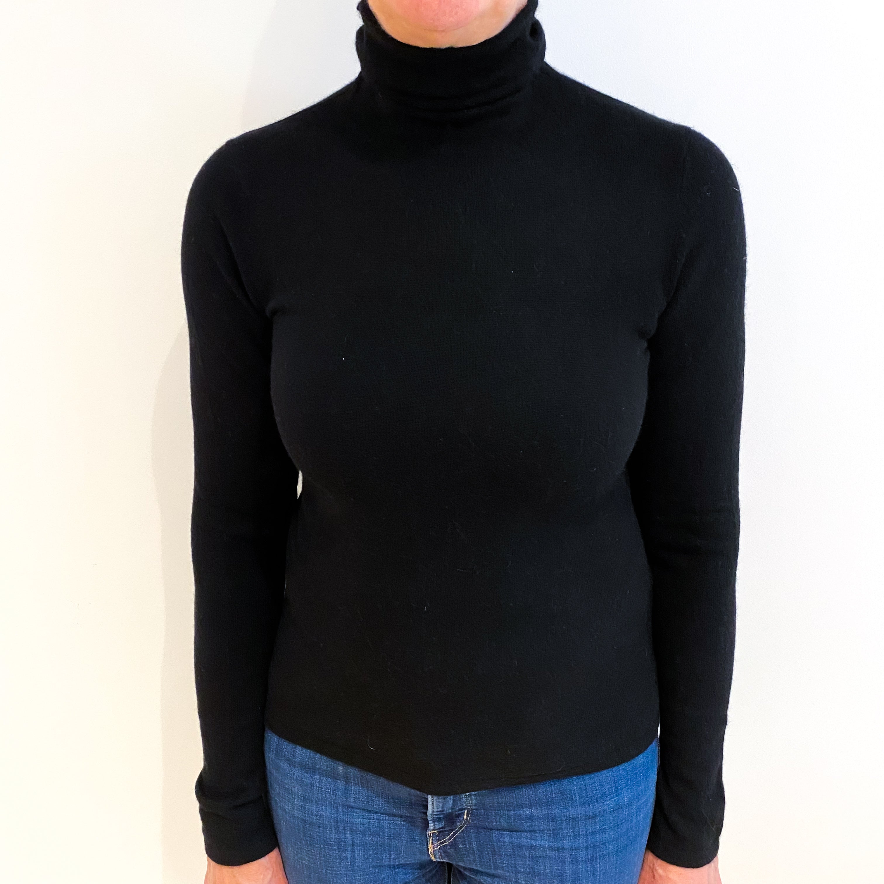 Black Cashmere Polo Neck Jumper Medium
