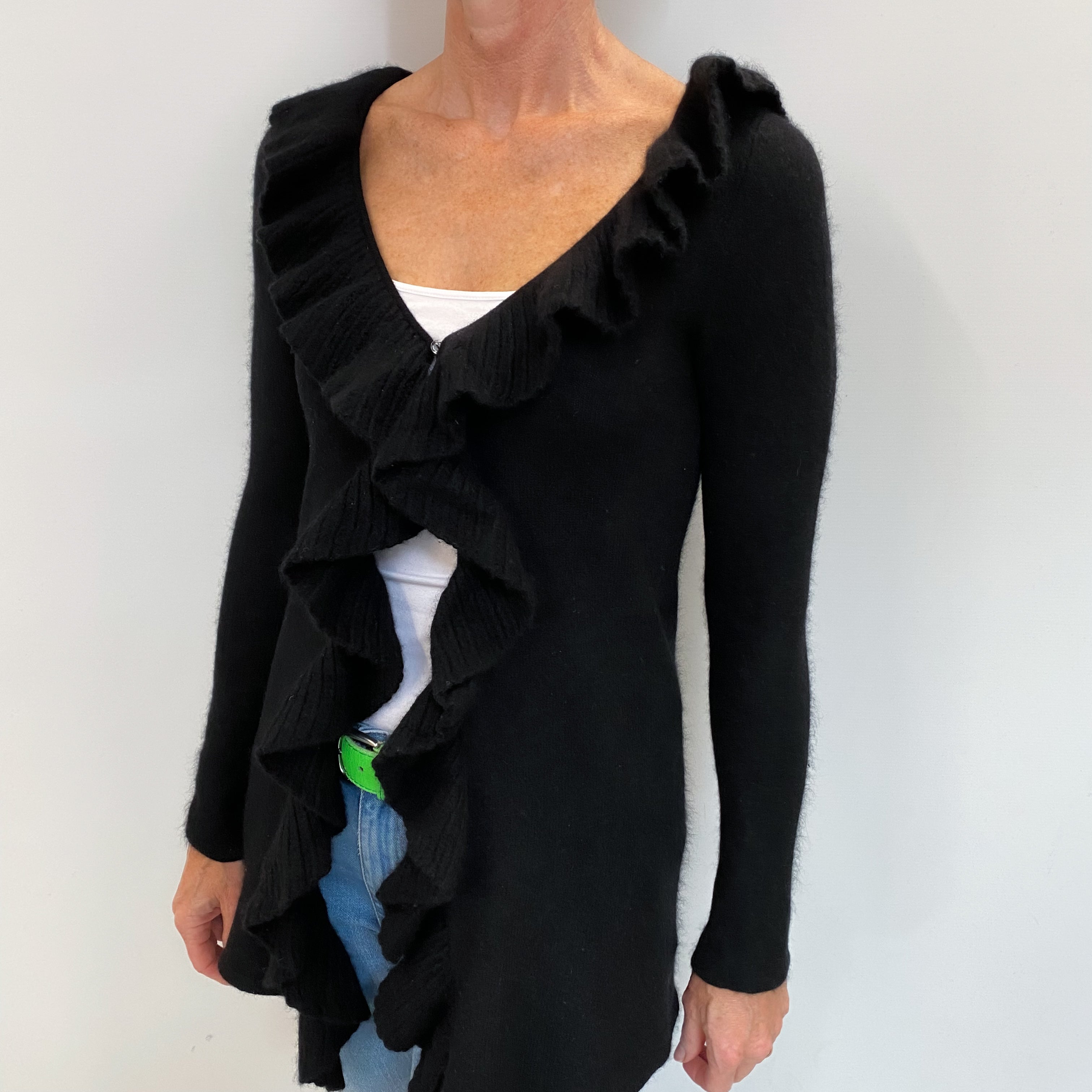 Neimam Marcus Black Cashmere Edge To Edge Cardigan Small
