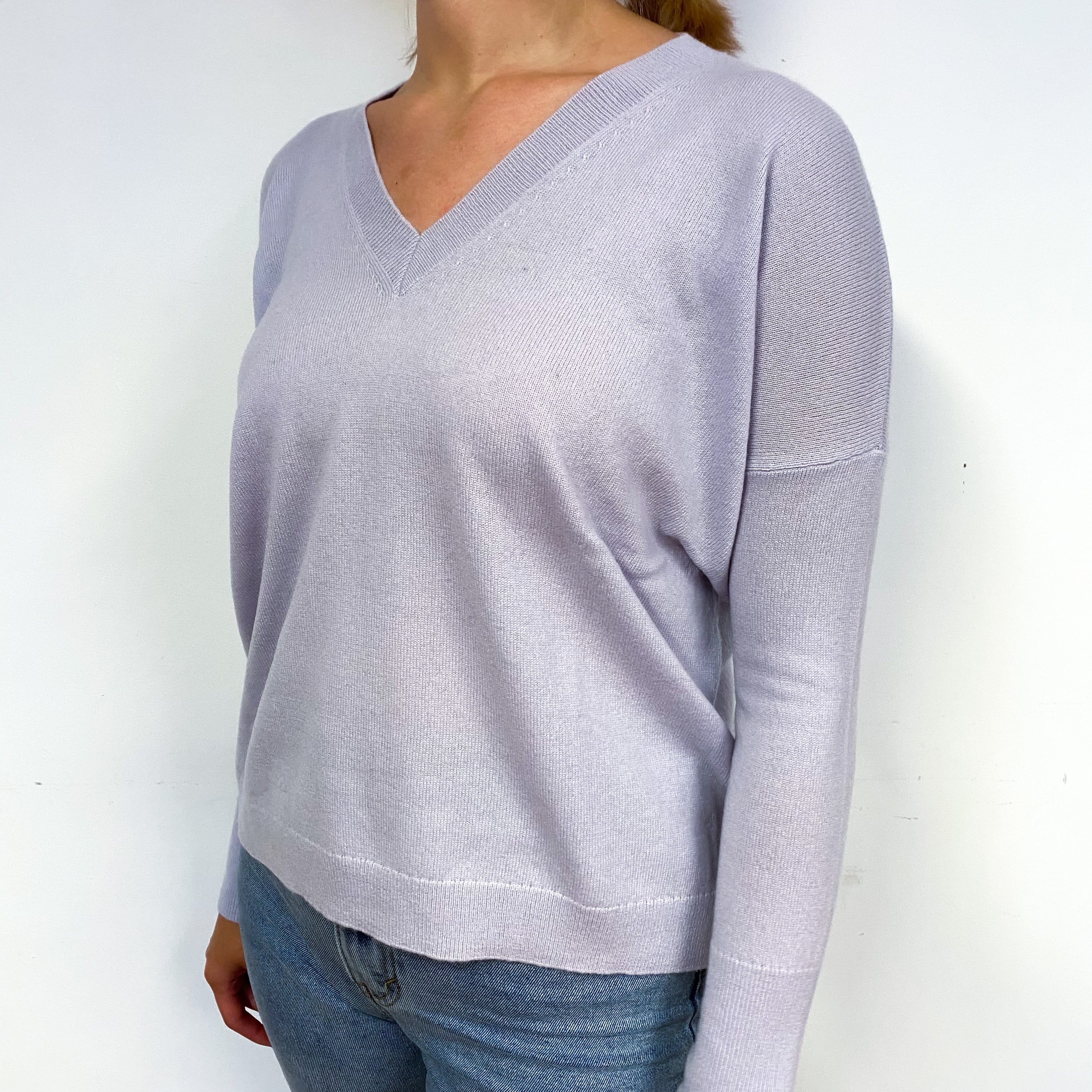 Pale Purple Slouchy Cashmere V-Neck Jumper Small