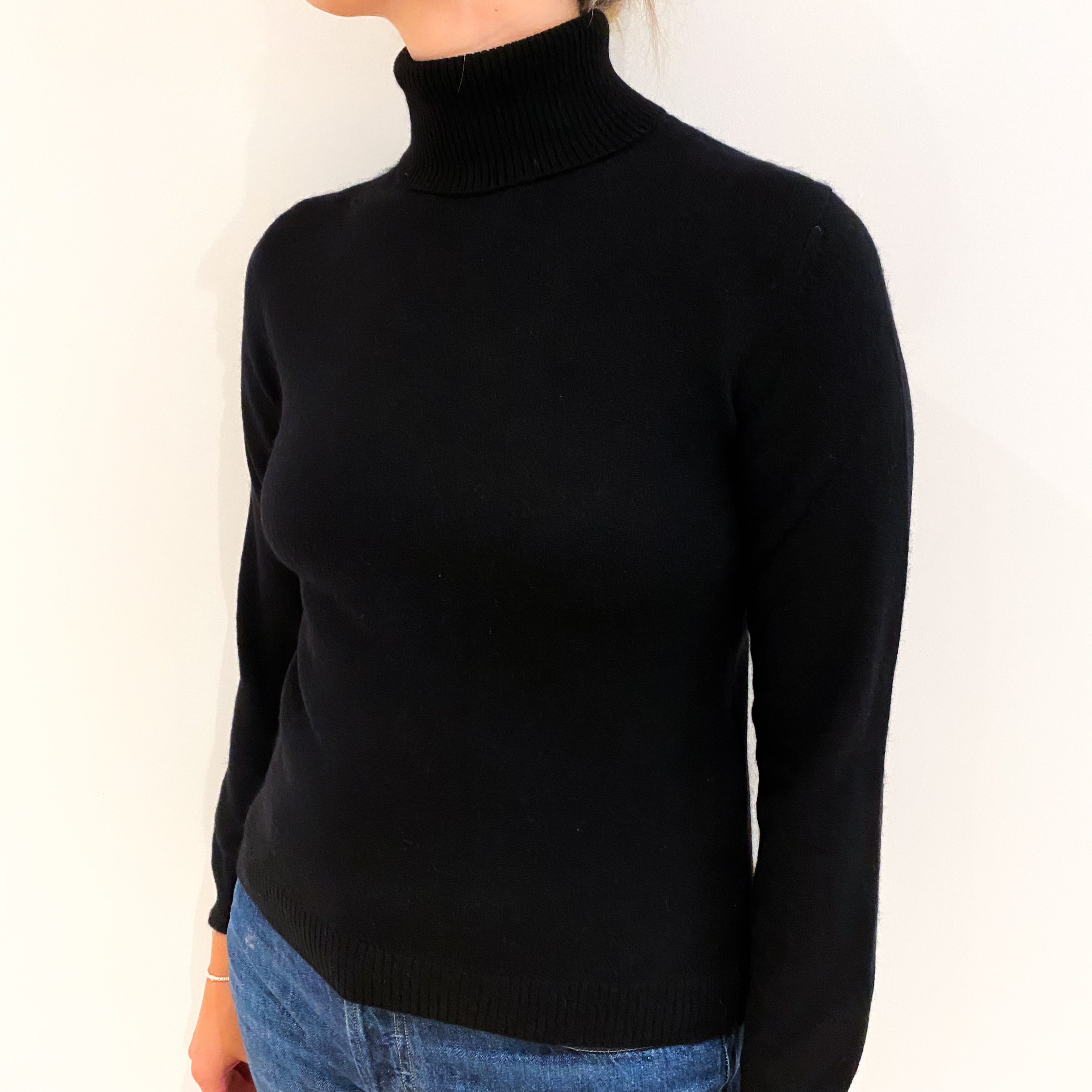 Black Cashmere Polo Neck Jumper Small