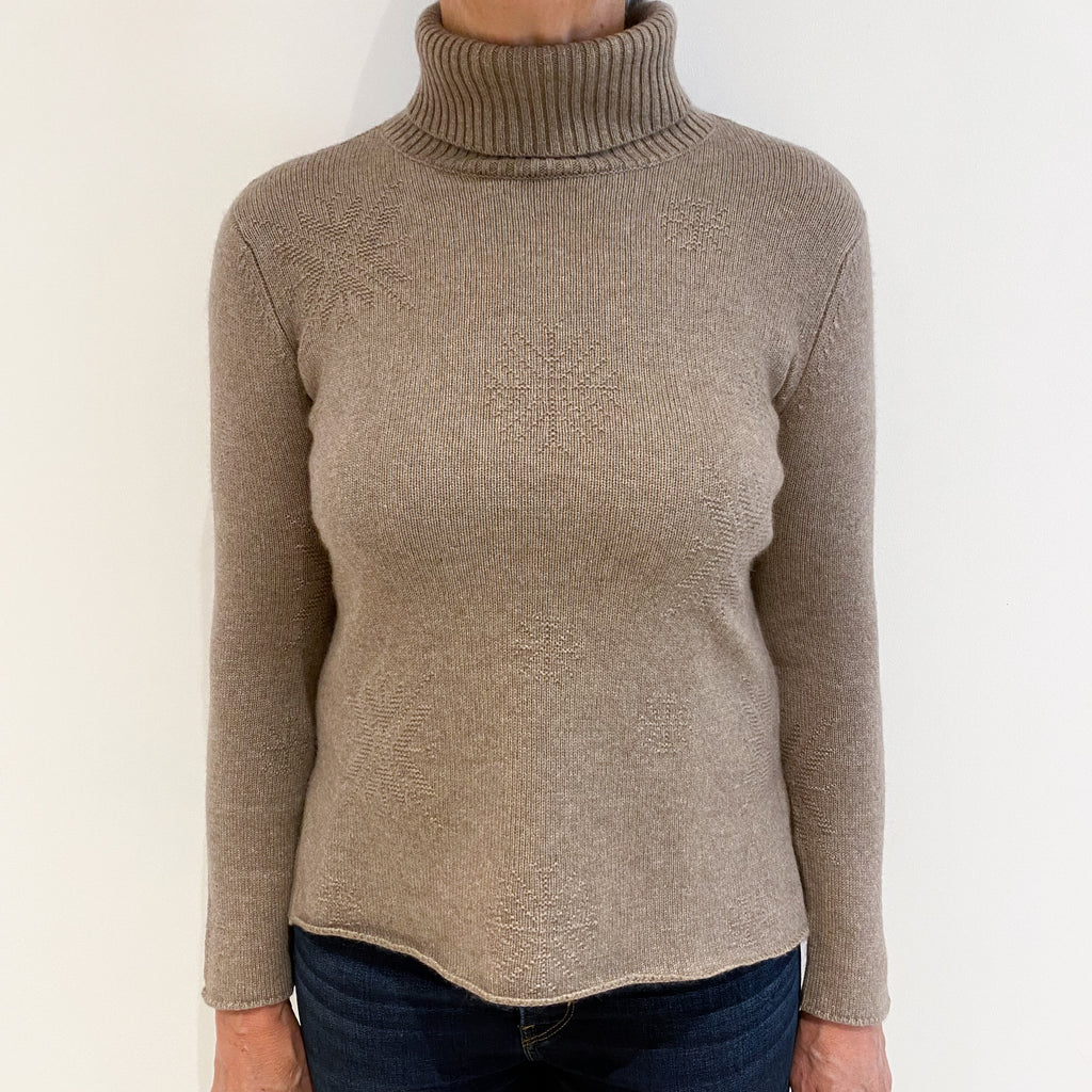 Fawn Brown Chunky Knit Cashmere Polo Neck Jumper Medium