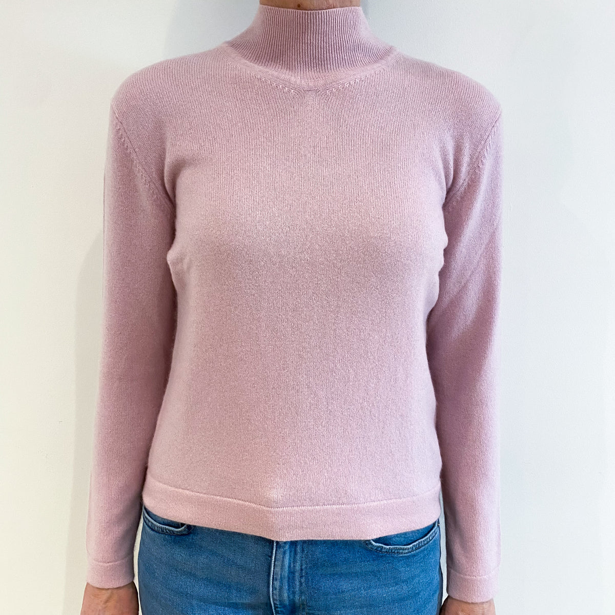 Mauve Pink Cashmere Turtle Neck Jumper Small