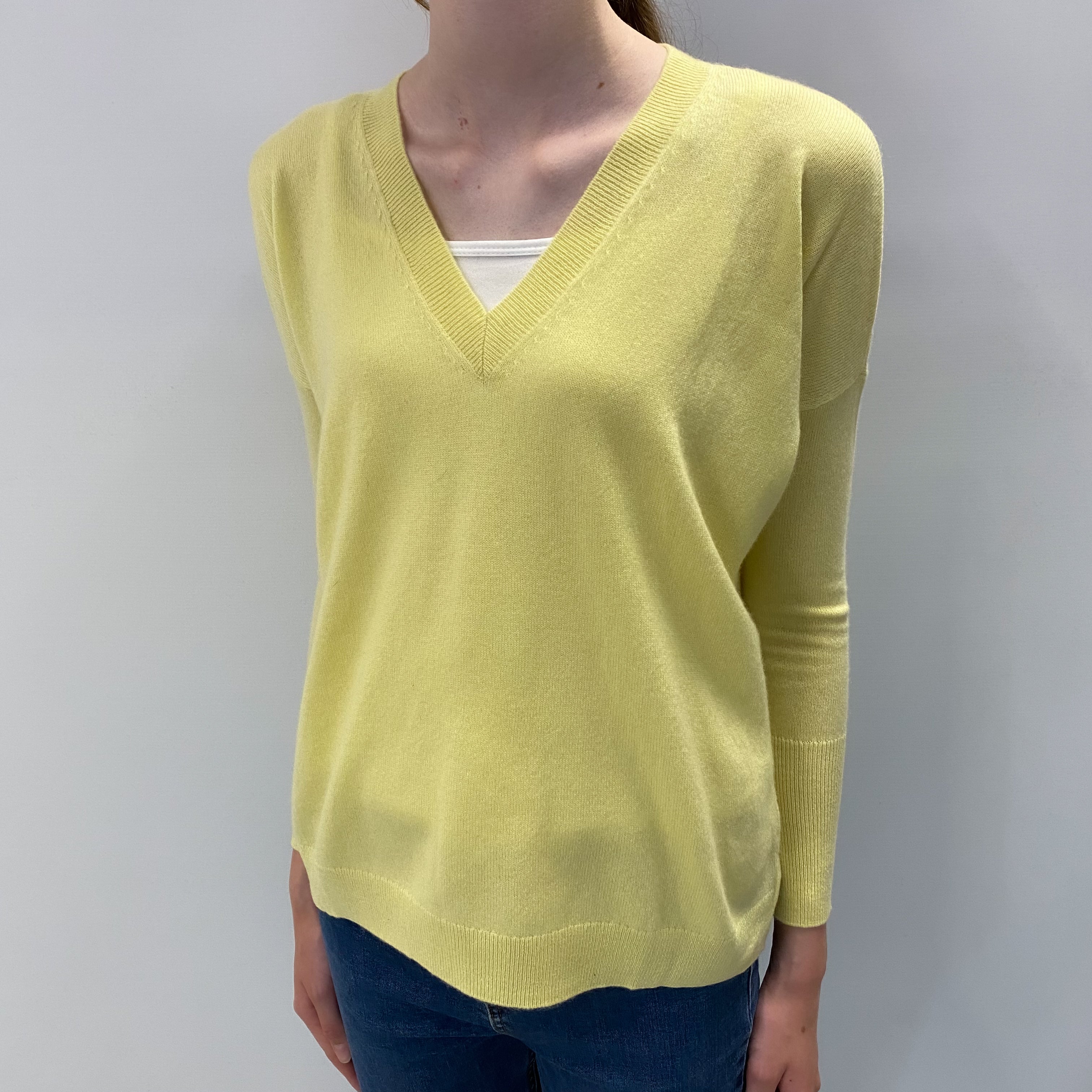 Lemon Yellow Cashmere V Neck Jumper Extra Small