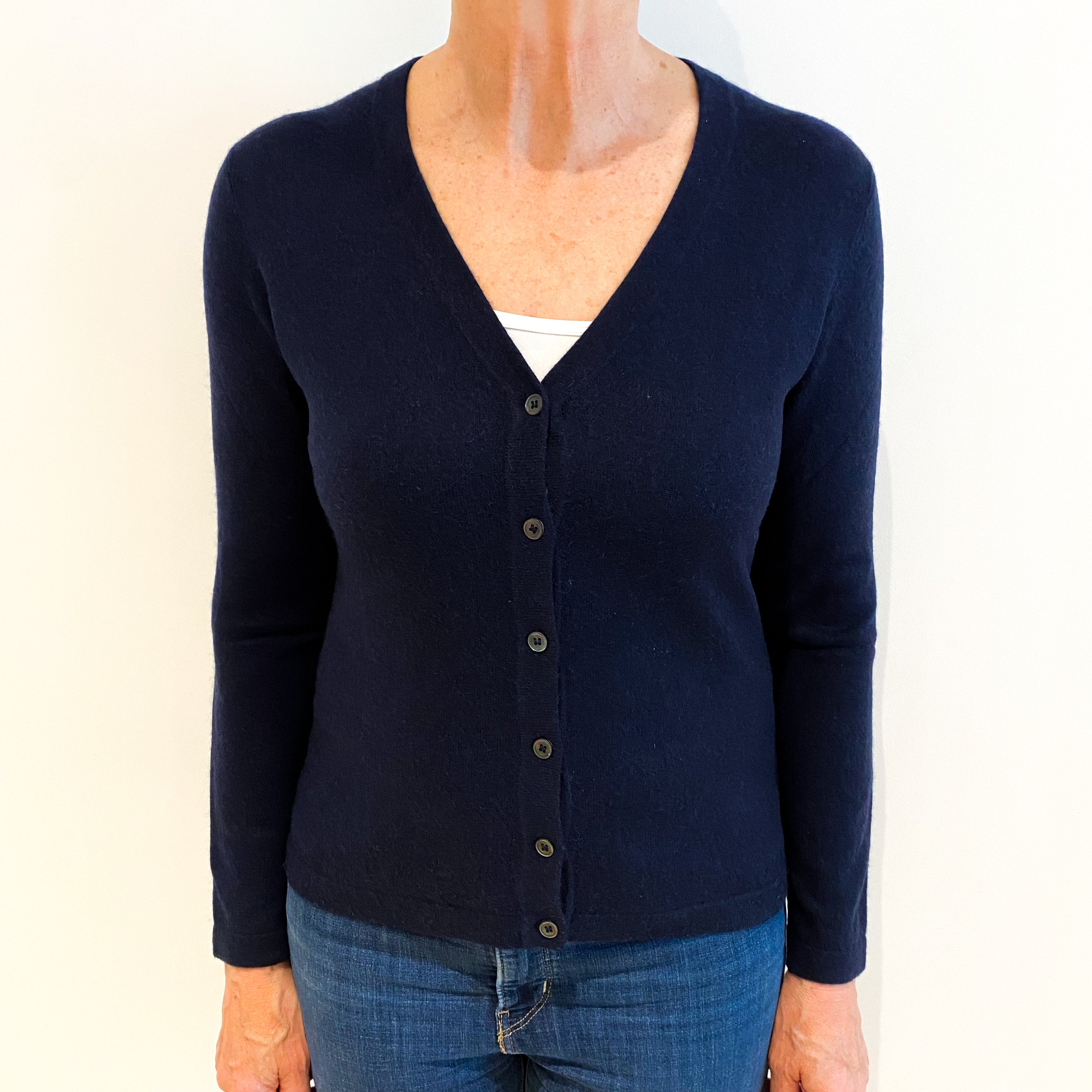 Navy Blue Cashmere V Neck Cardigan Medium