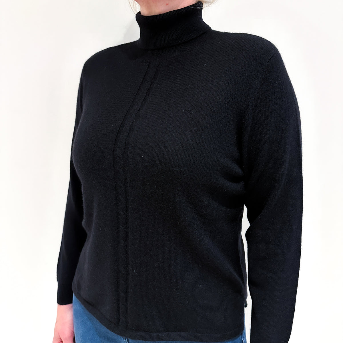 Black Cashmere Polo Neck Jumper Large