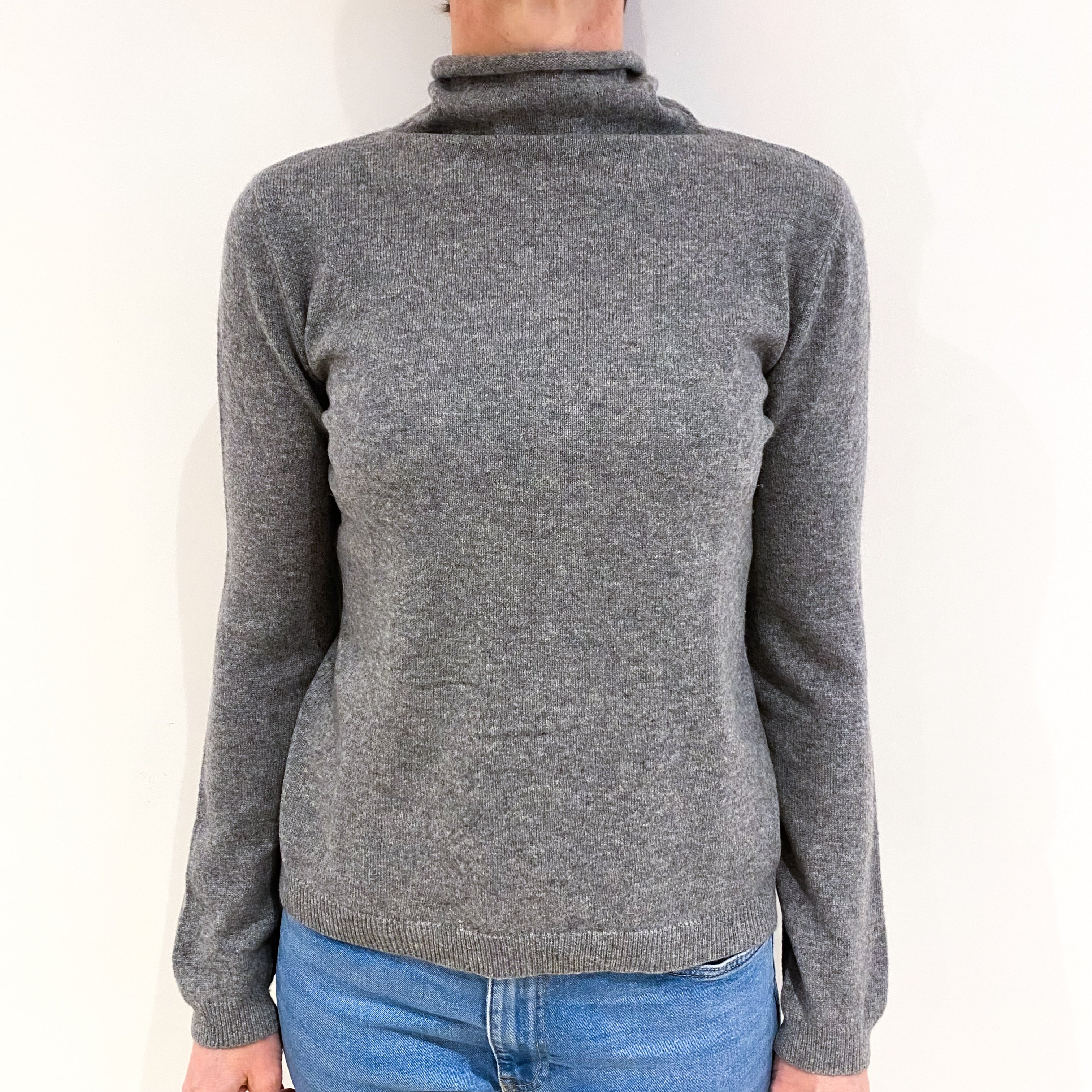 Ash Grey Cashmere Funnel Neck Jumper Small