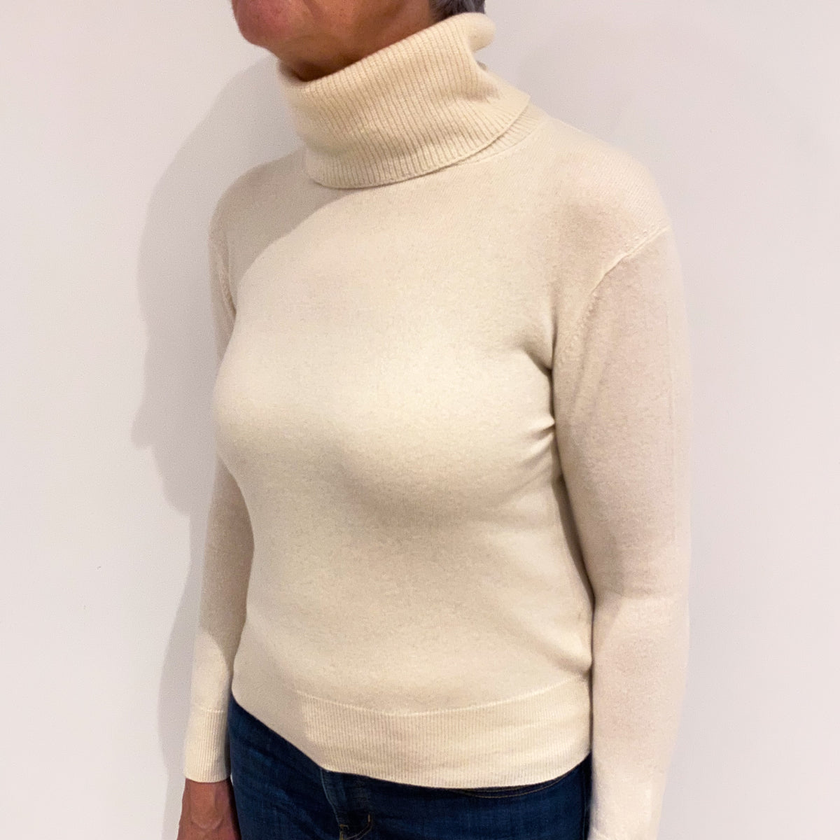 Winter White Cashmere Polo Neck Jumper Medium