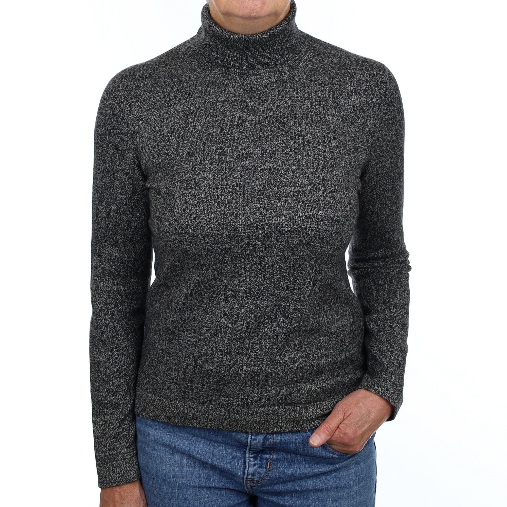 Charcoal Grey Marl Cashmere Polo Neck Jumper Medium