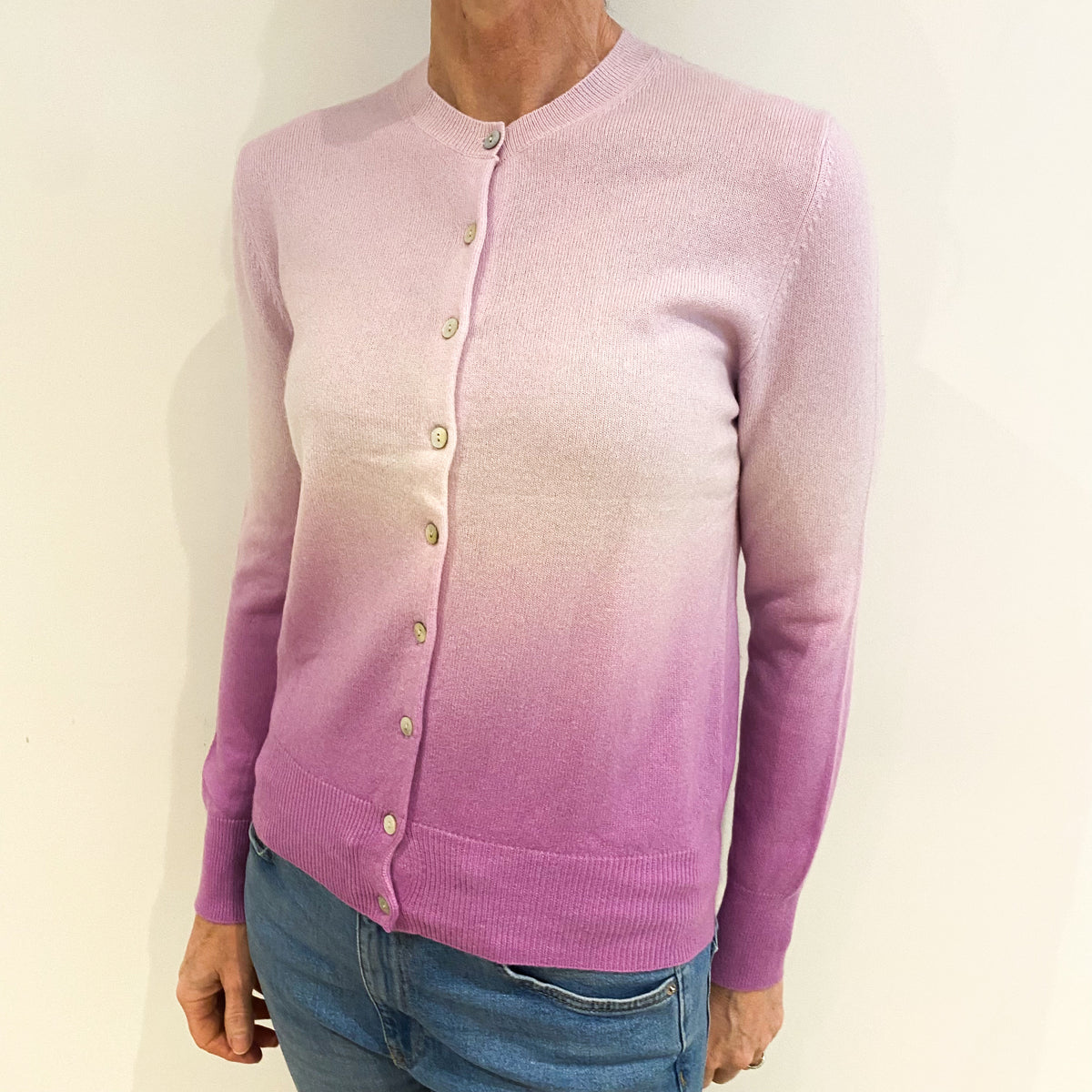 Purple Ombre Cashmere Crew Neck Cardigan Small