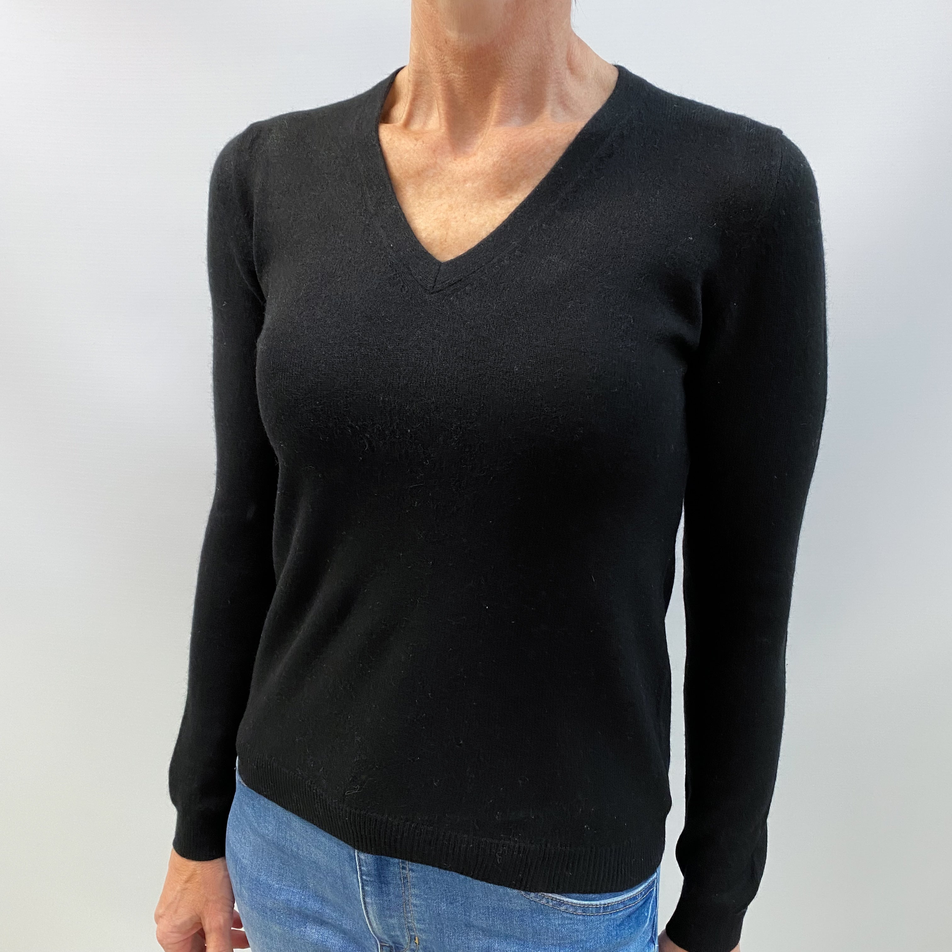 Black Cashmere V Neck Jumper Small