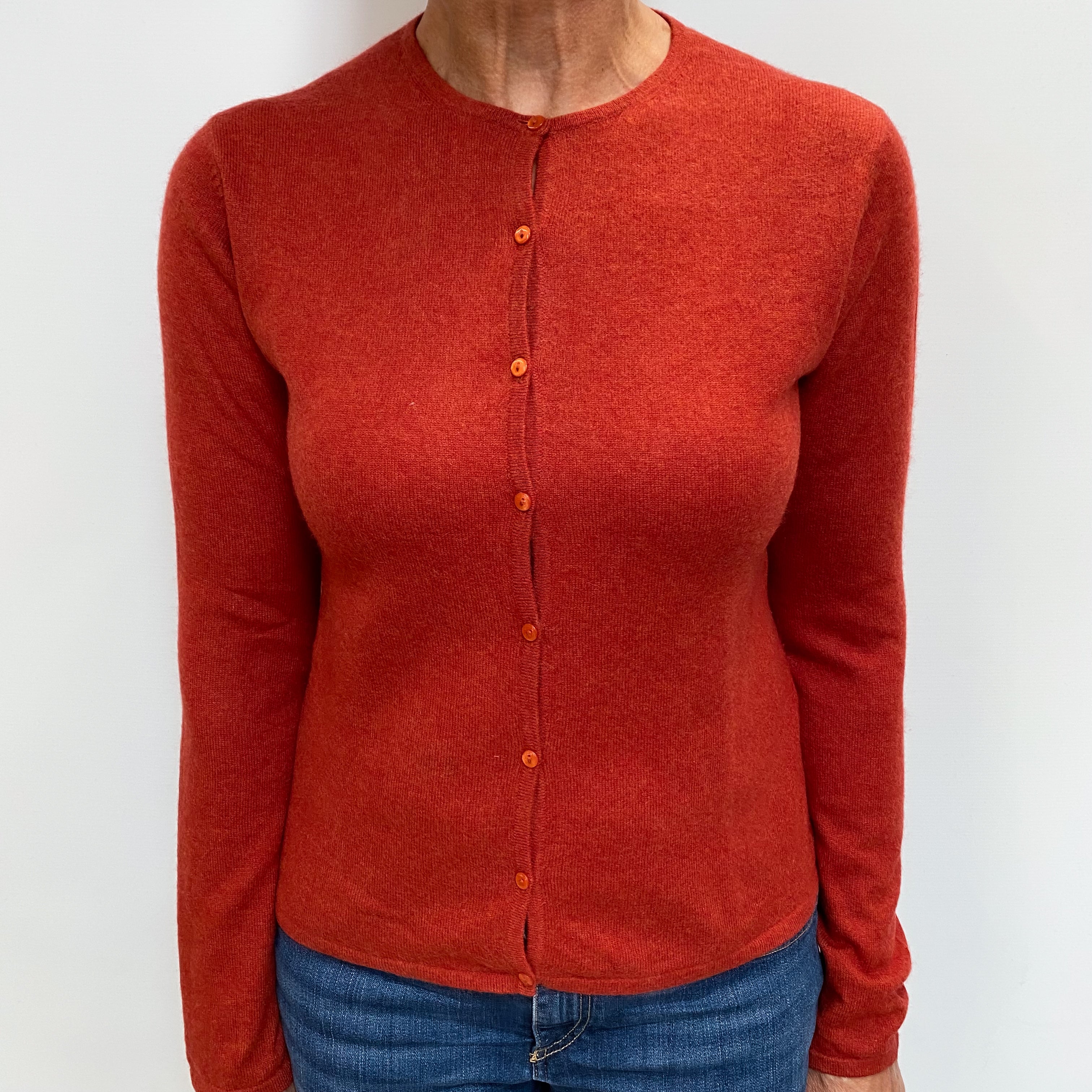 Rust Orange Cashmere Crew Cardigan Medium