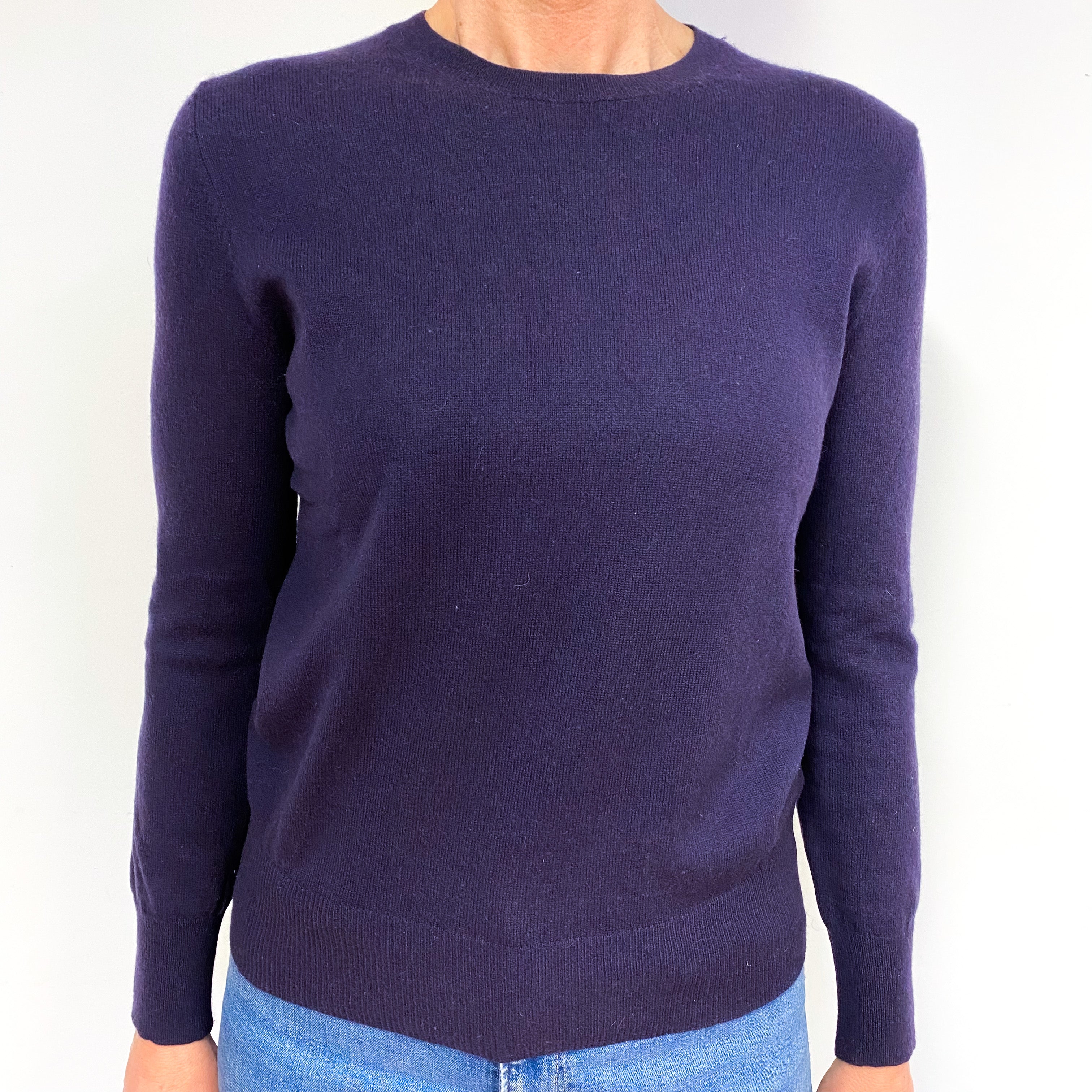 Darkest Grape Purple Cashmere Crew Neck Jumper Medium