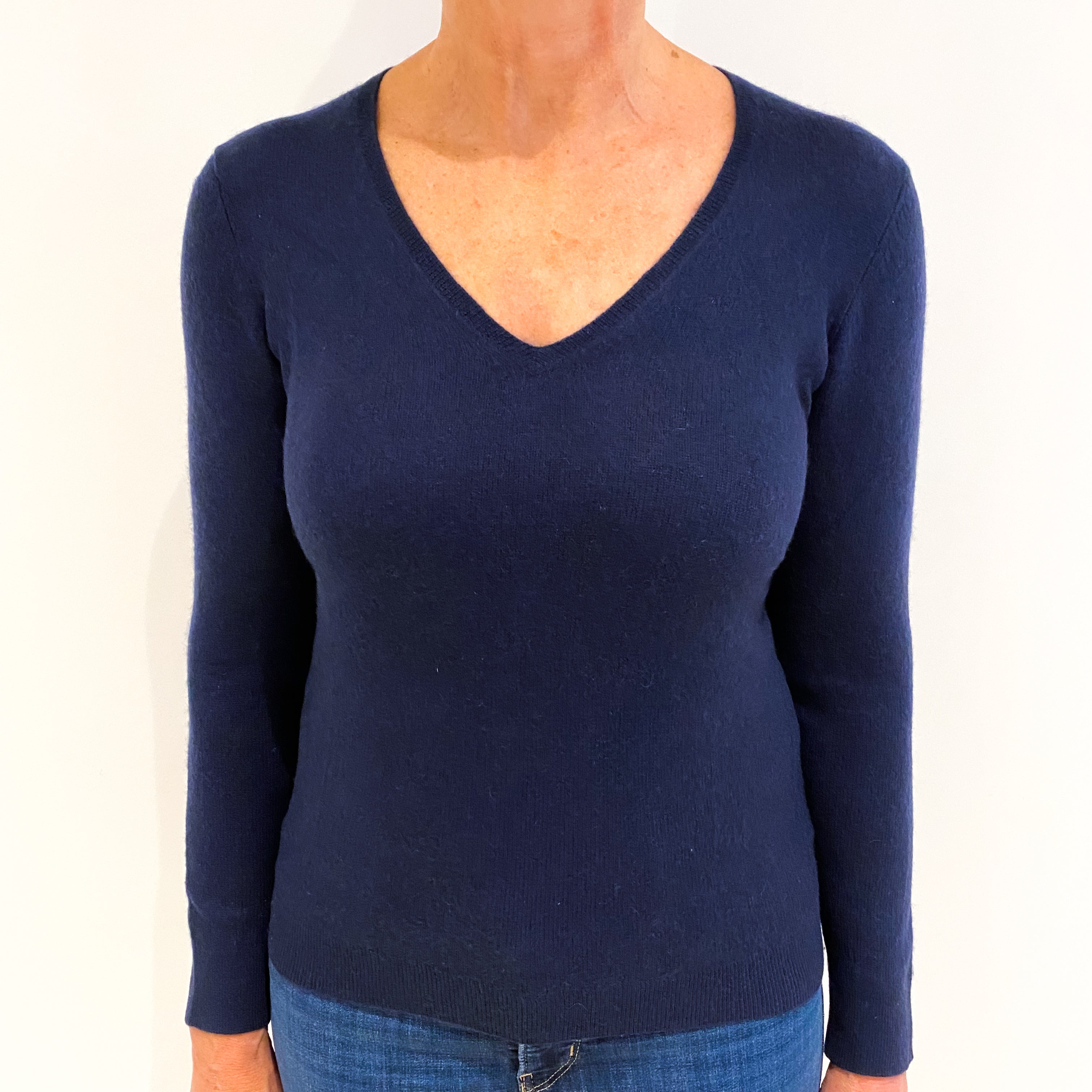 Navy Blue Cashmere V-Neck Jumper Medium