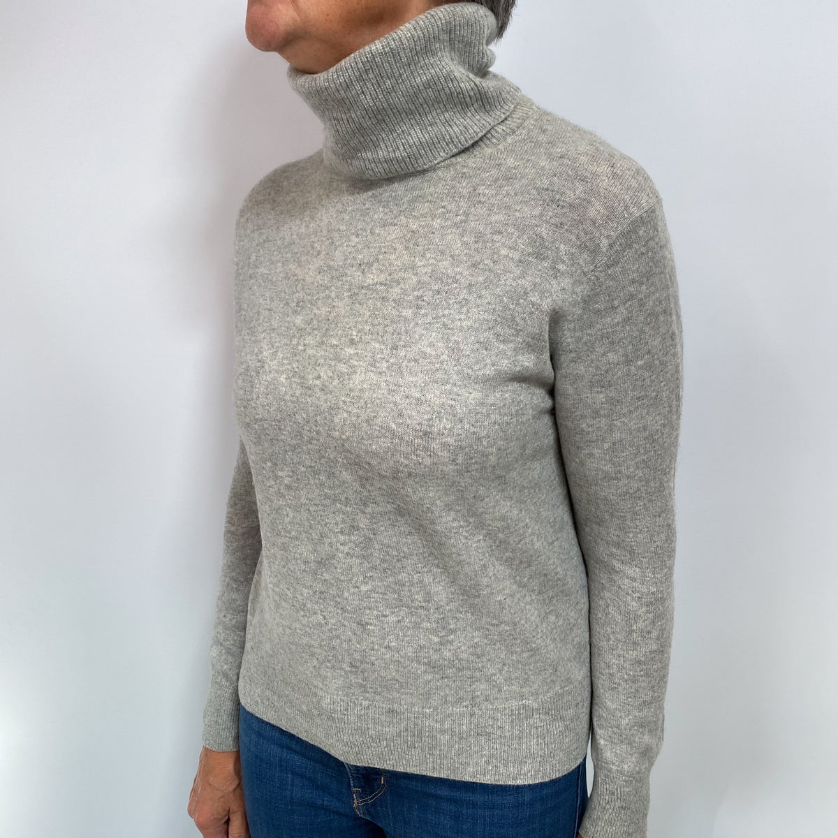 Smoke Grey Cashmere Polo Neck Jumper Medium