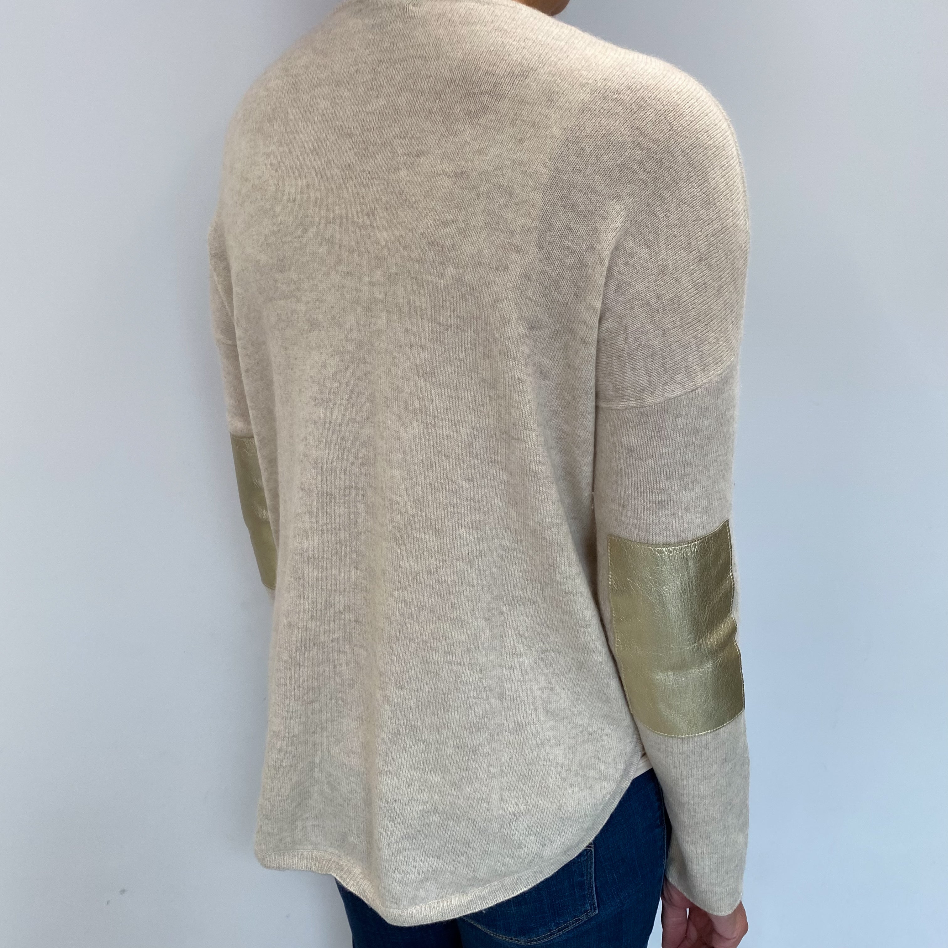 Oatmeal Beige Cashmere Crew Neck Jumper Medium