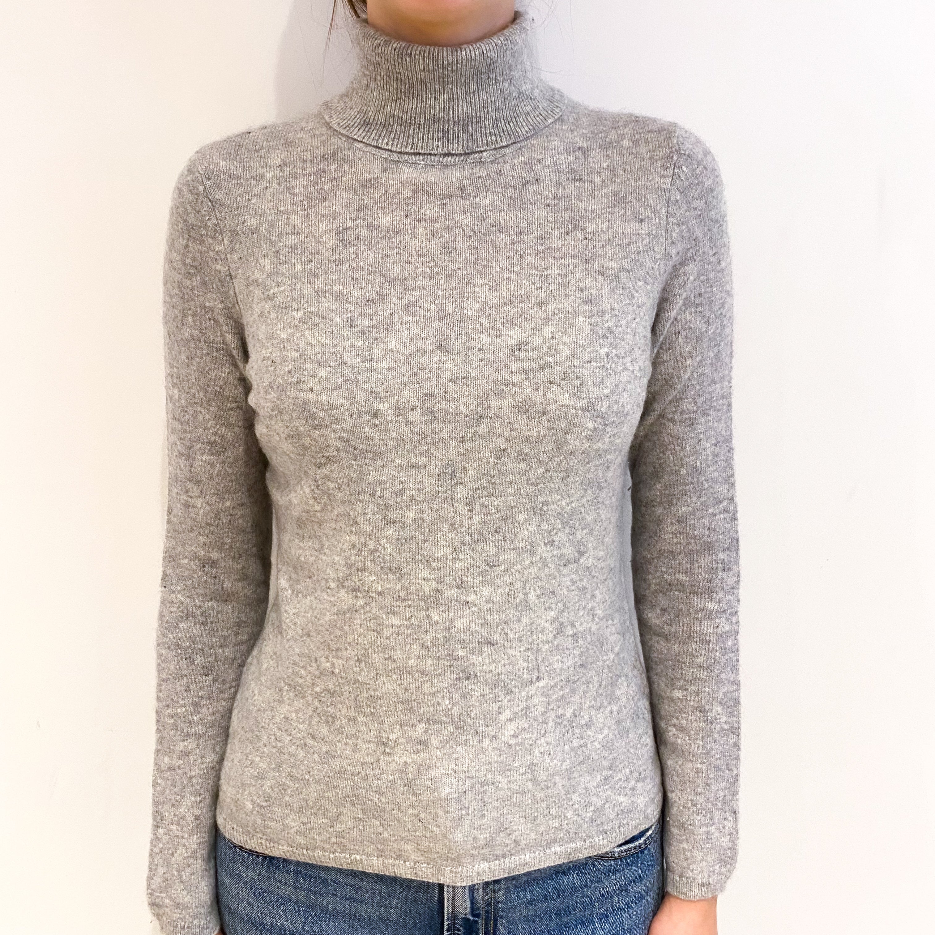 Smoke Grey Cashmere Polo Neck Jumper Extra Small