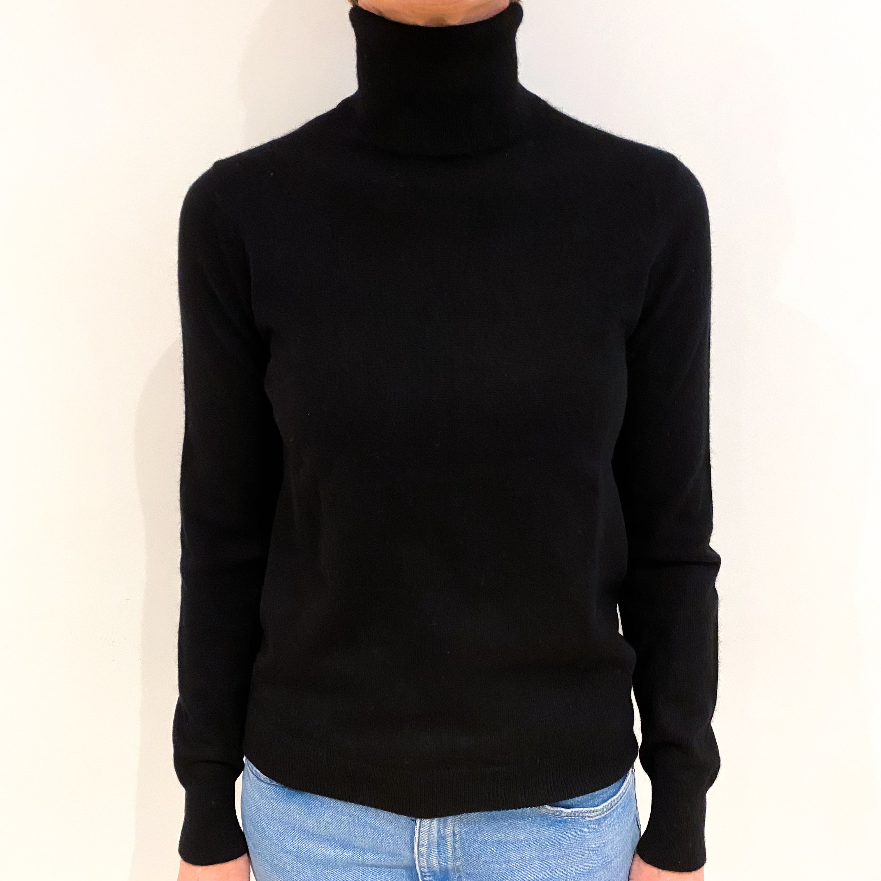 Black Cashmere Polo Neck Jumper Small