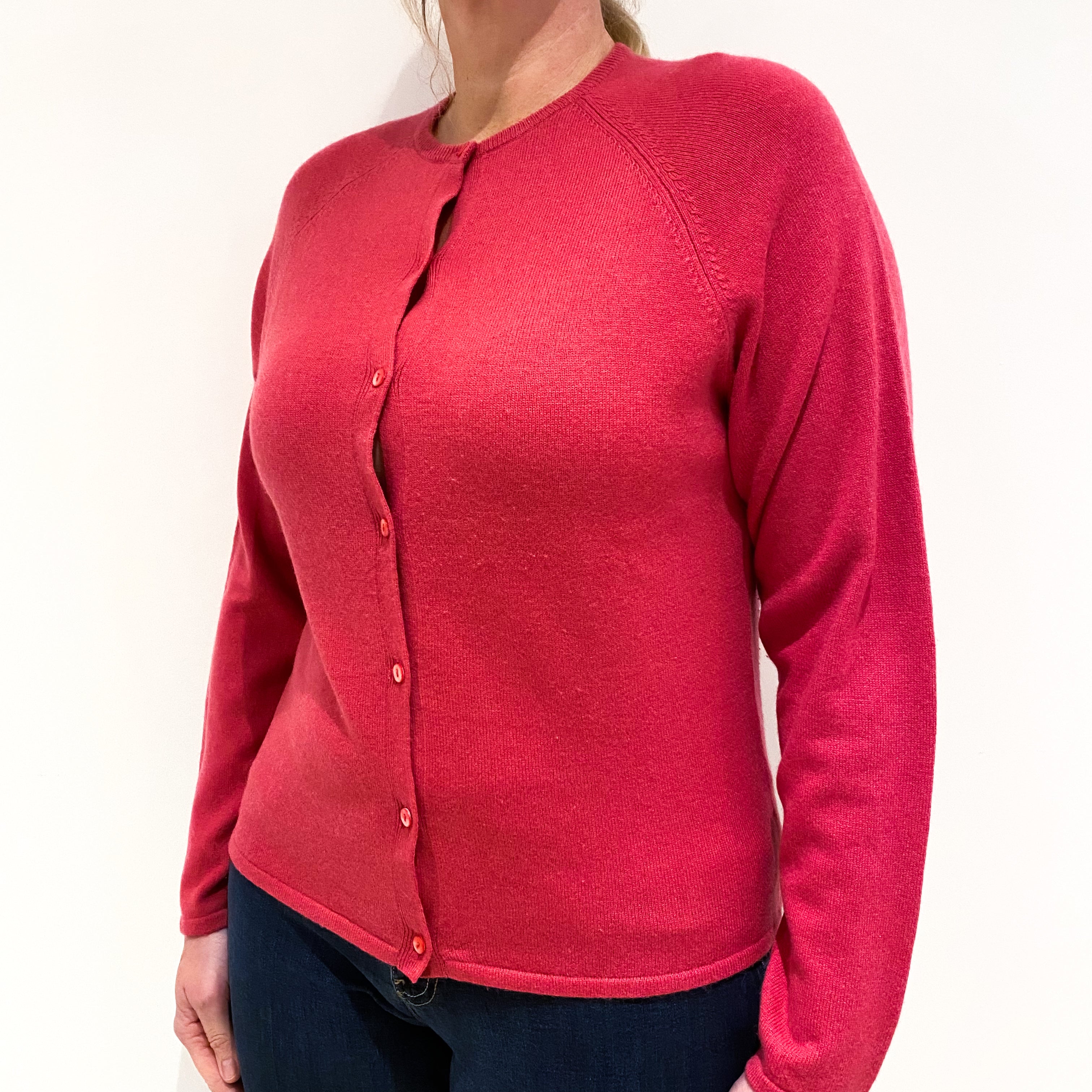 Rose Pink Cashmere Crew Neck Cardigan Large