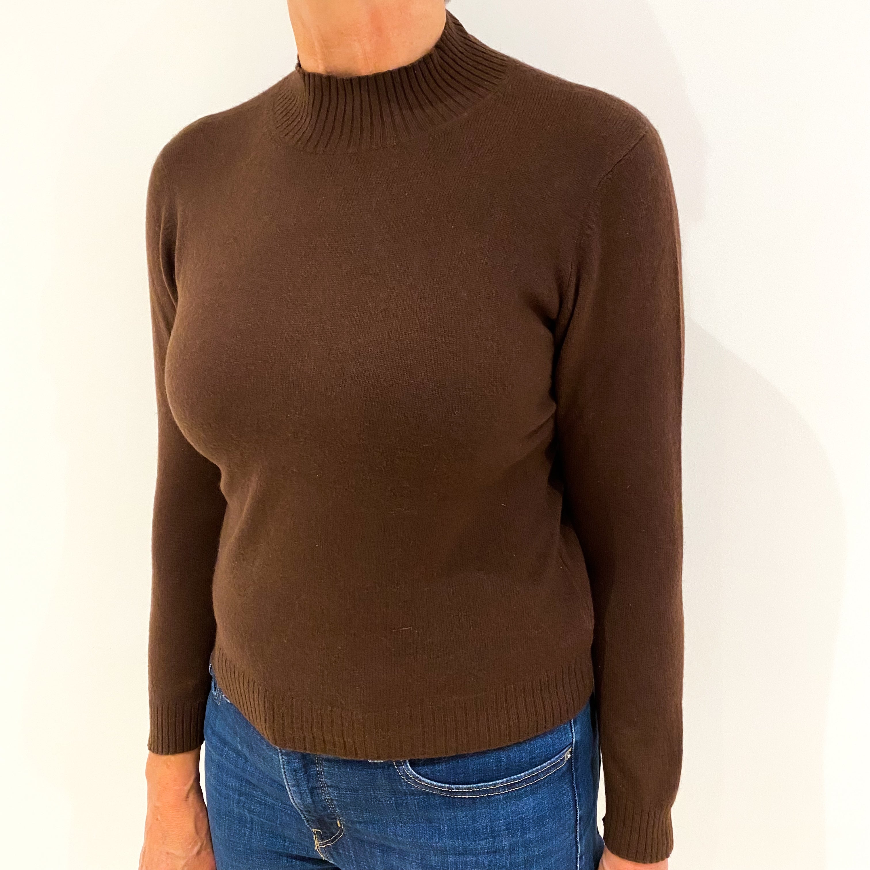 Chocolate Brown Cashmere Polo Neck Jumper Medium